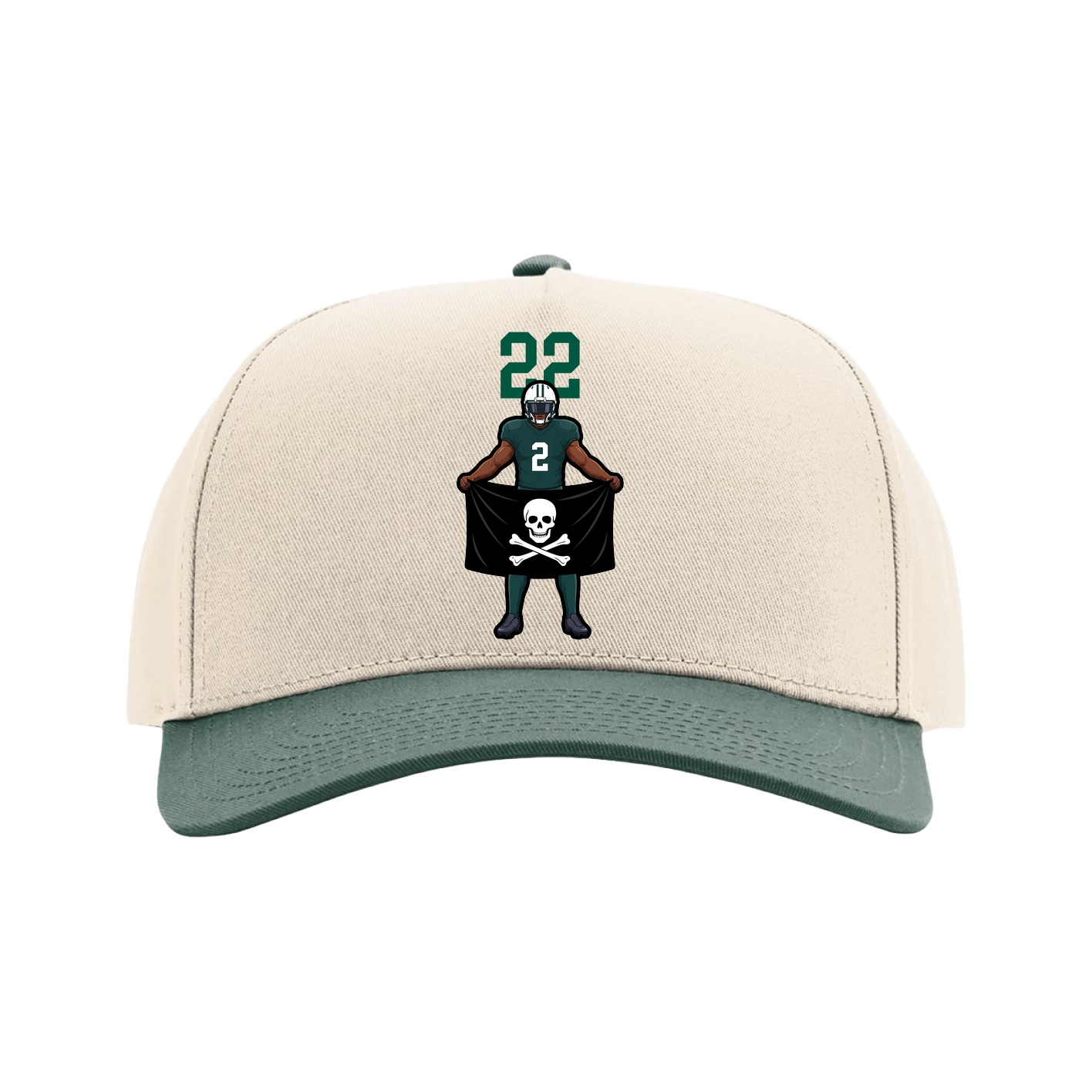 Full Fabric Five-Panel Champ Cap — Number Top in Cream/Green
