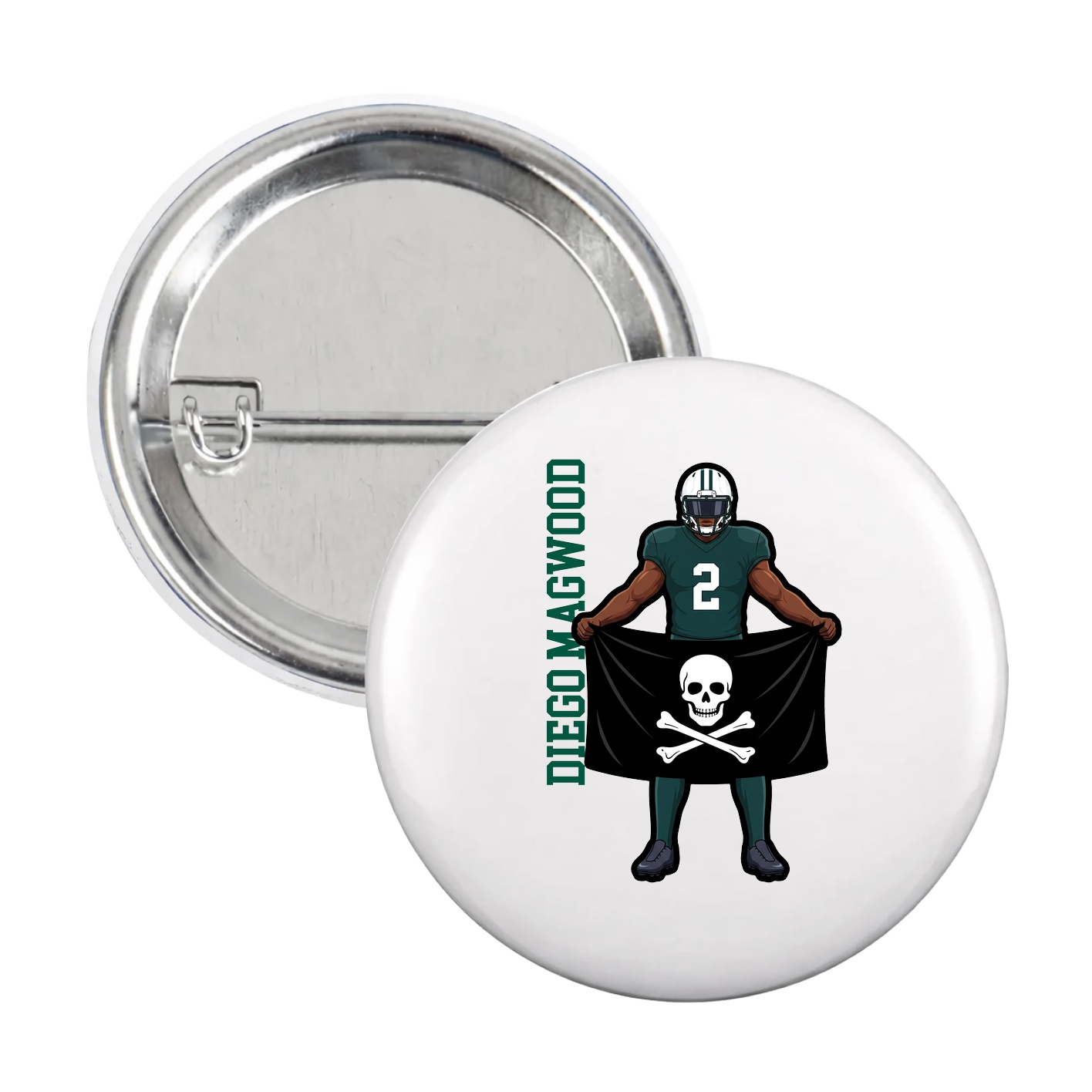 Game Day Button — Name Vertical in White