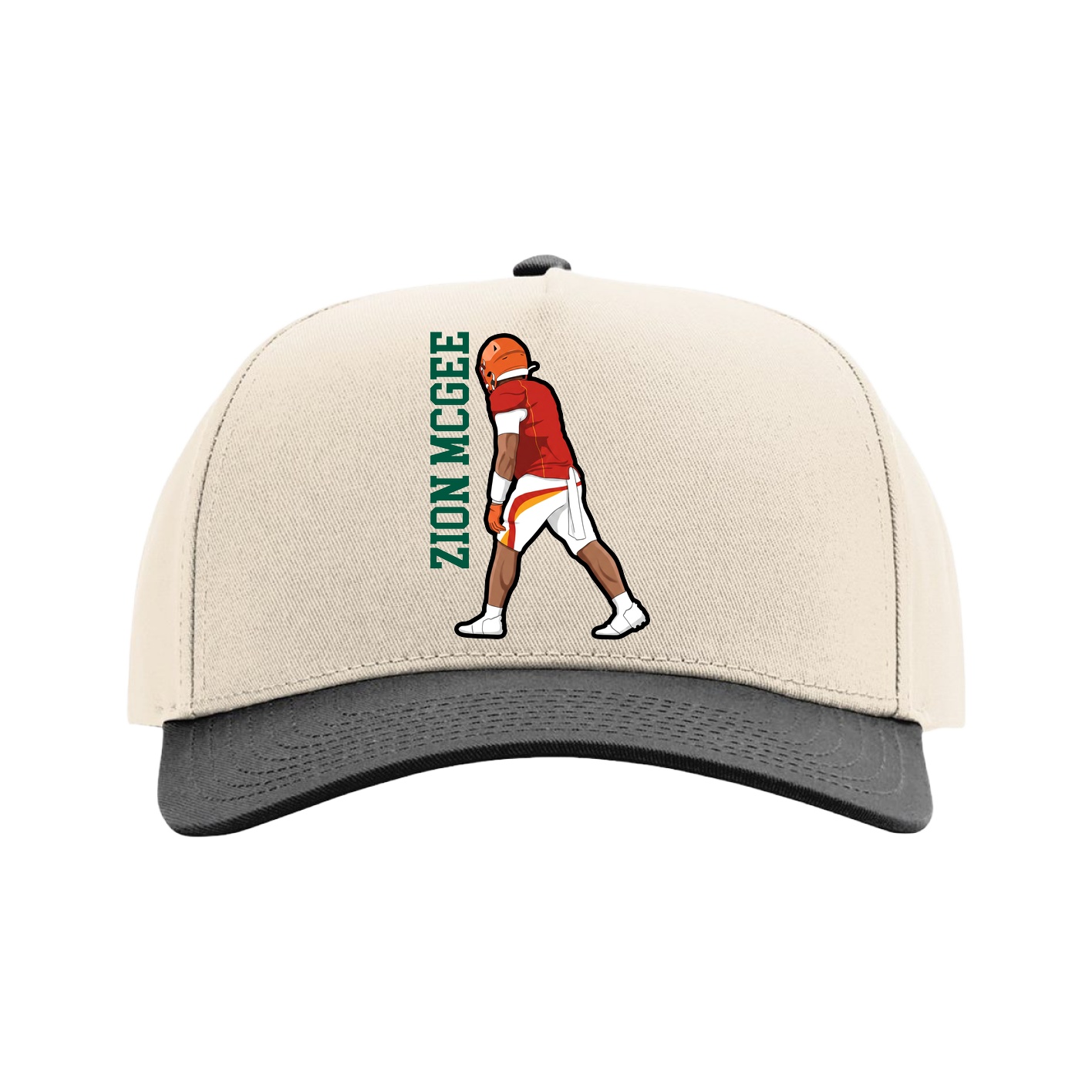 Full Fabric Five-Panel Champ Cap — Name Vertical in Cream/Black