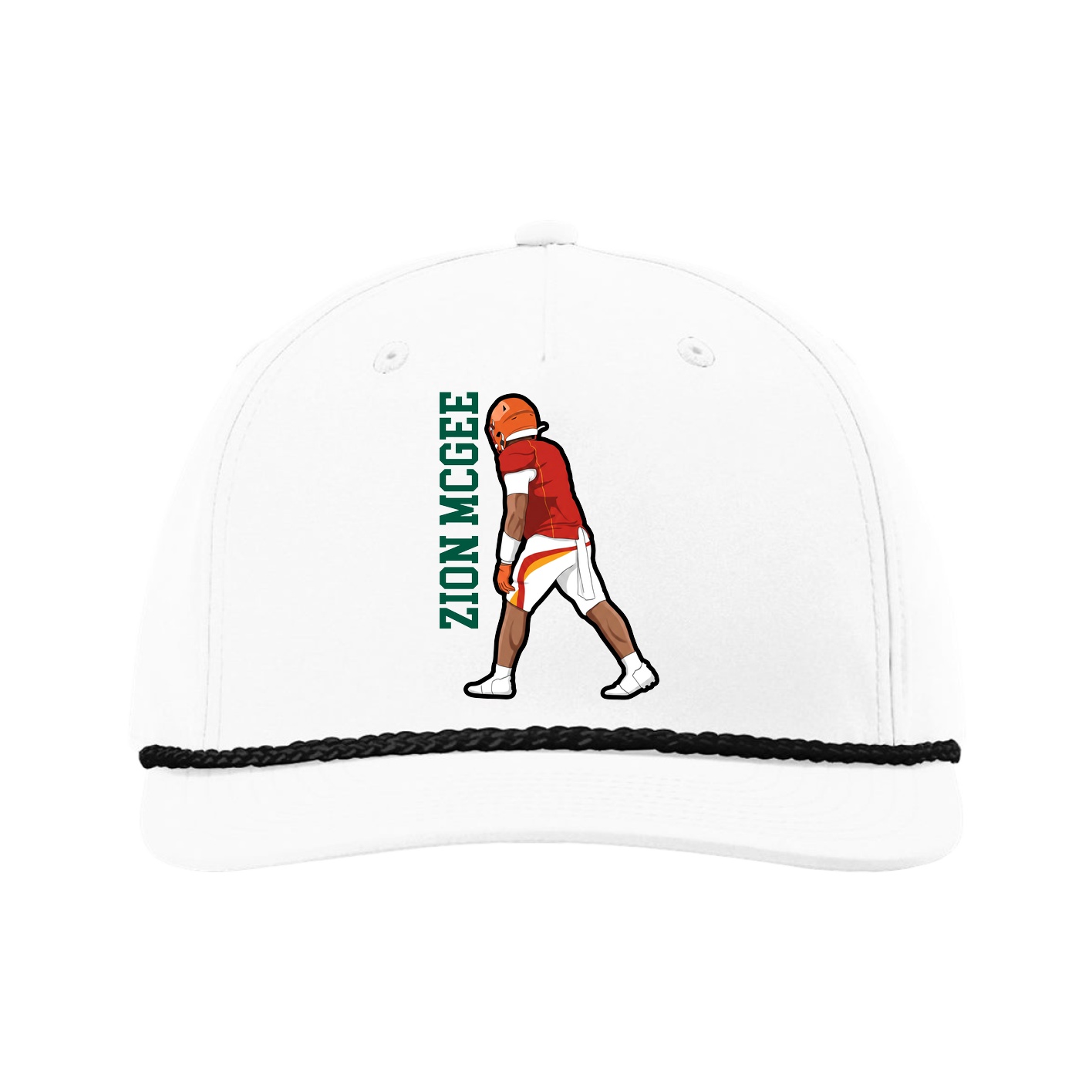 Five-Panel Classic Rope Cap — Name Vertical in White