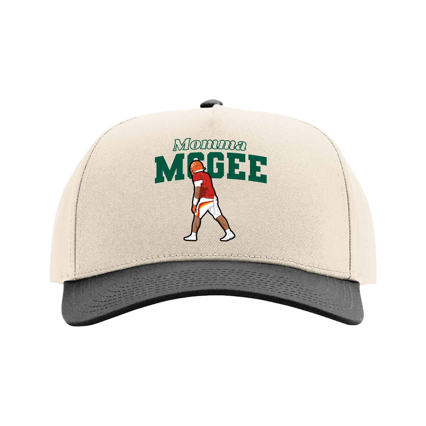 Full Fabric Five-Panel Champ Cap — Mothers Day Block in Cream/Black