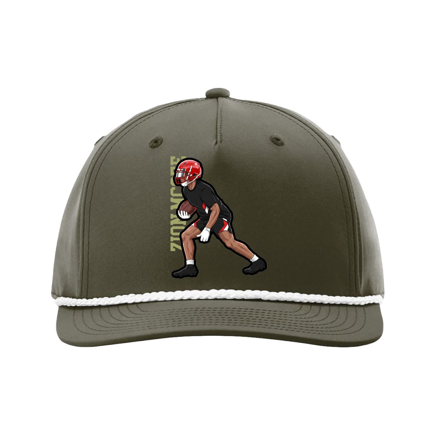 Five-Panel Classic Rope Cap — Name Vertical in Green