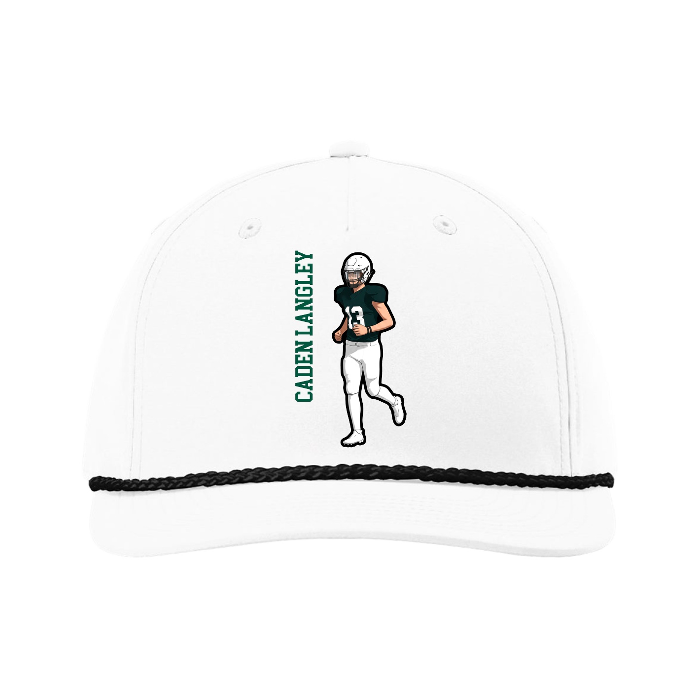 Five-Panel Classic Rope Cap — Name Vertical in White