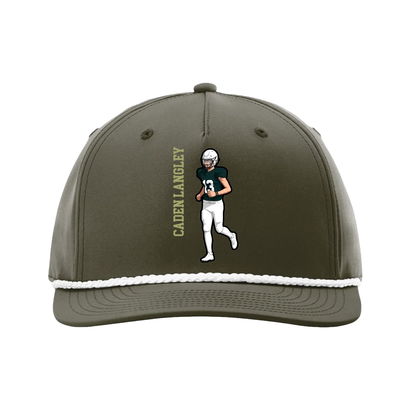 Five-Panel Classic Rope Cap — Name Vertical in Green