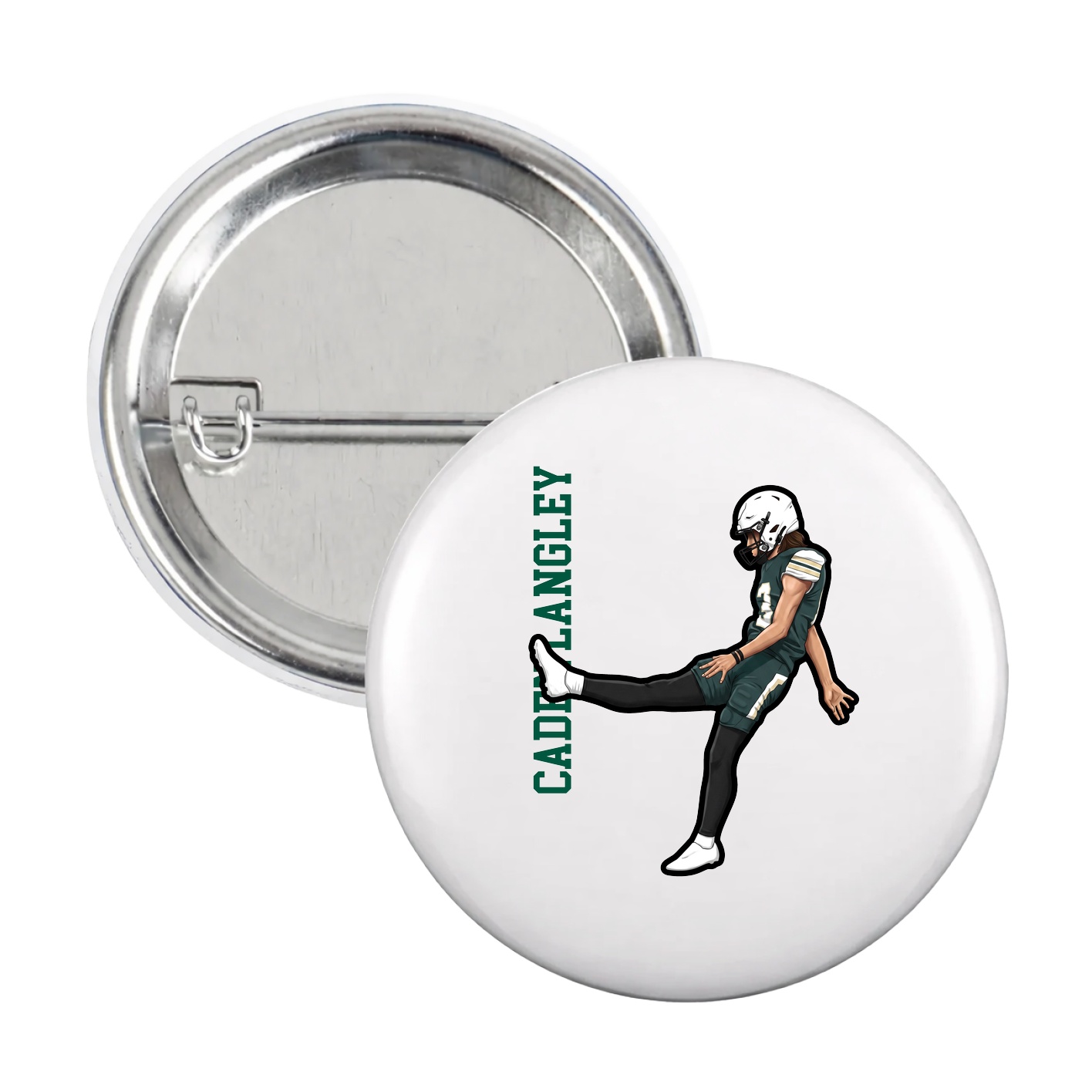 Game Day Button — Name Vertical in White