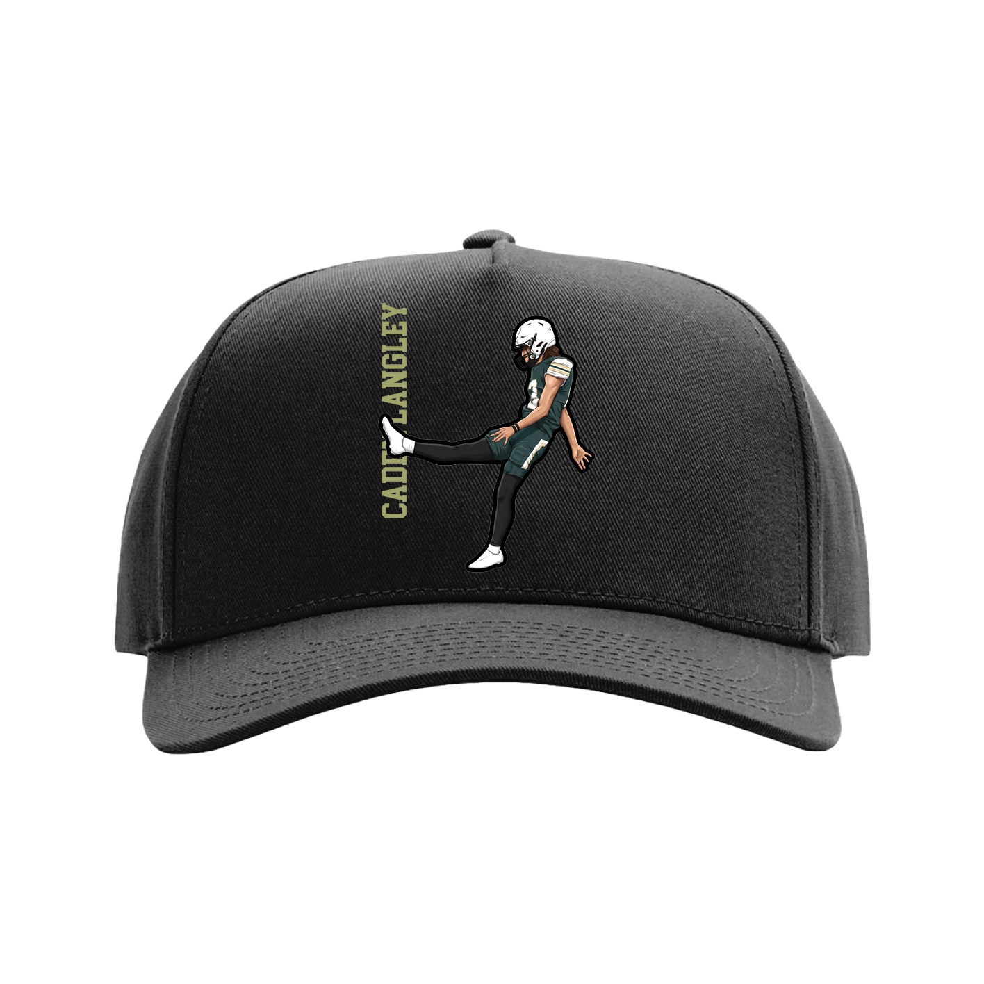 Full Fabric Five-Panel Champ Cap — Name Vertical in Black