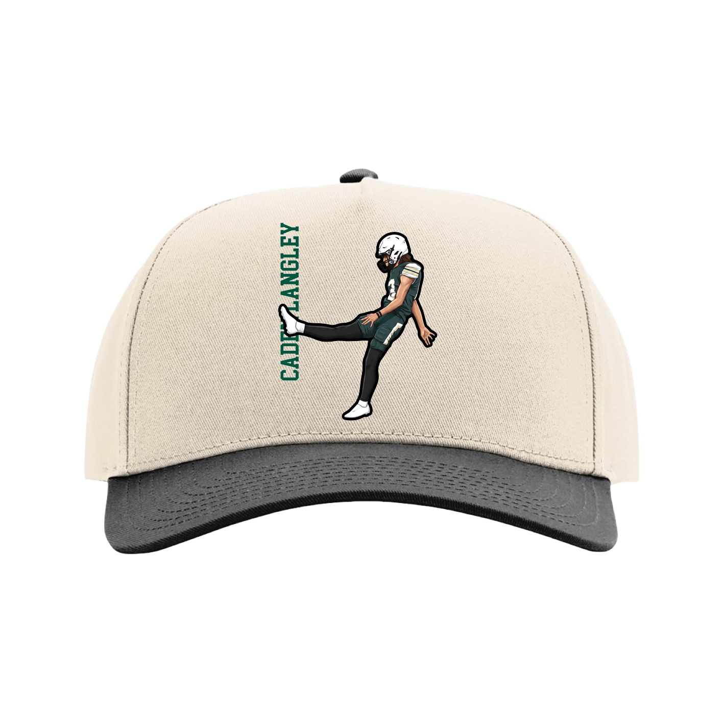 Full Fabric Five-Panel Champ Cap — Name Vertical in Cream/Black