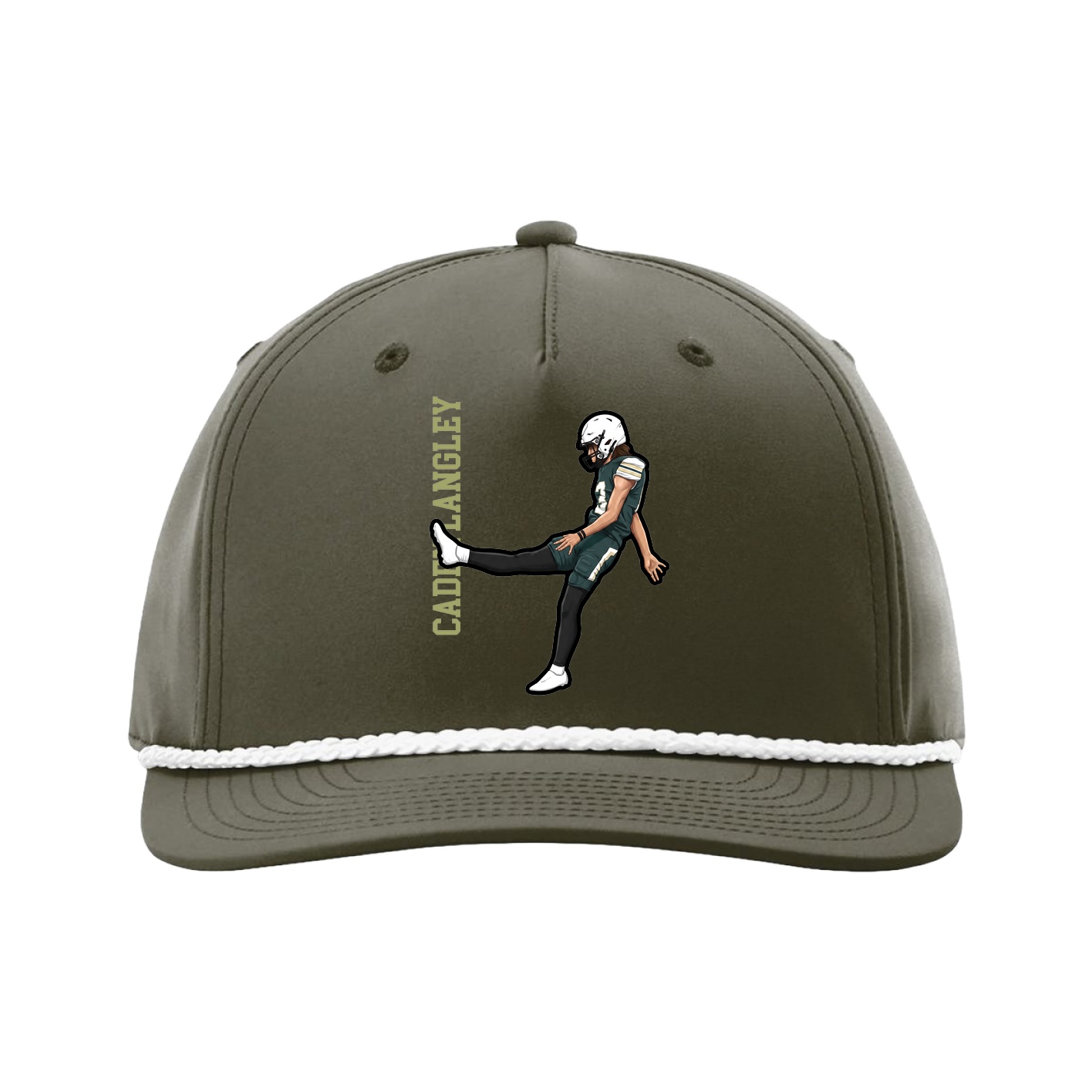 Five-Panel Classic Rope Cap — Name Vertical in Green