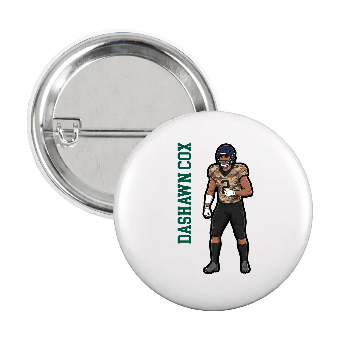 Game Day Button — Name Vertical in White