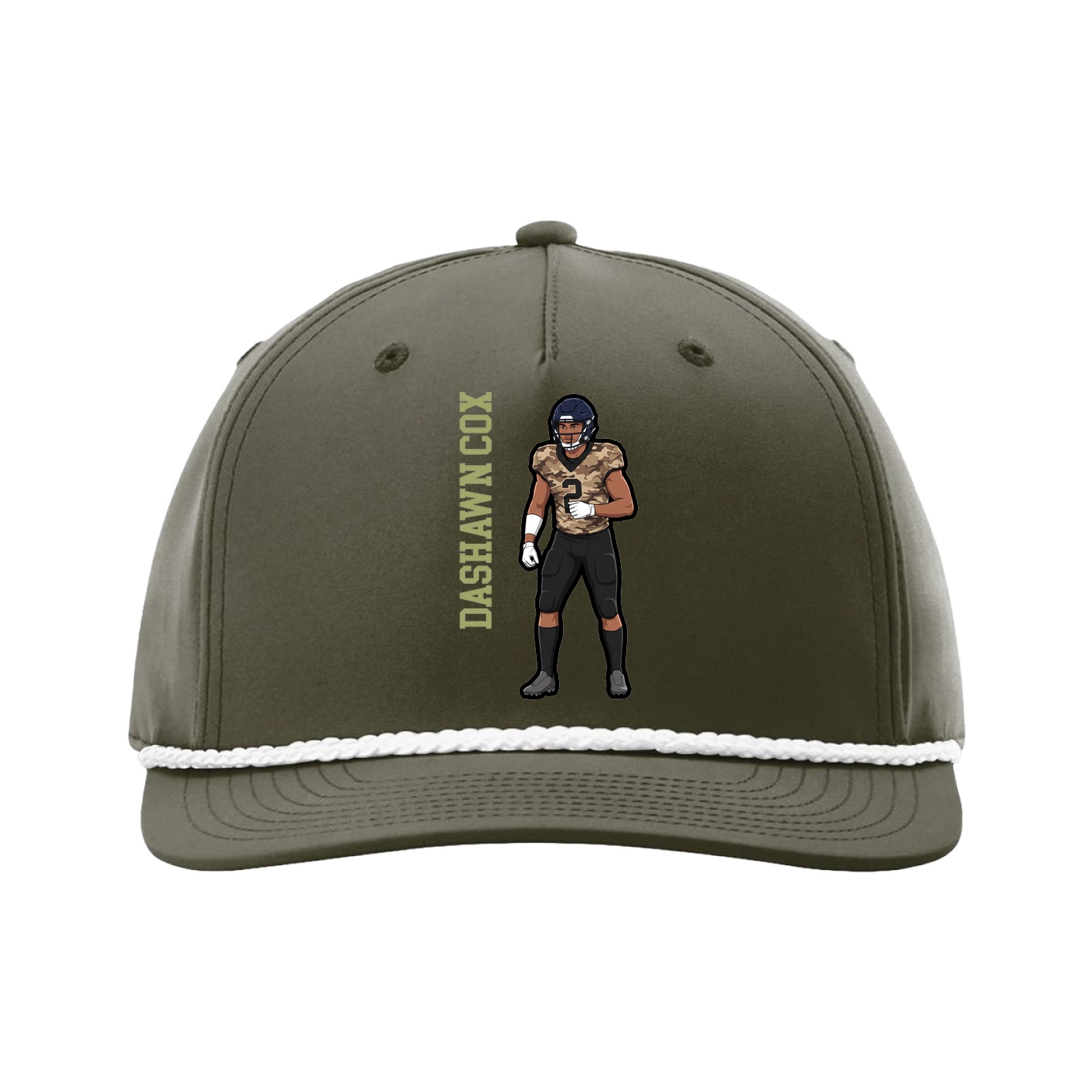 Five-Panel Classic Rope Cap — Name Vertical in Green
