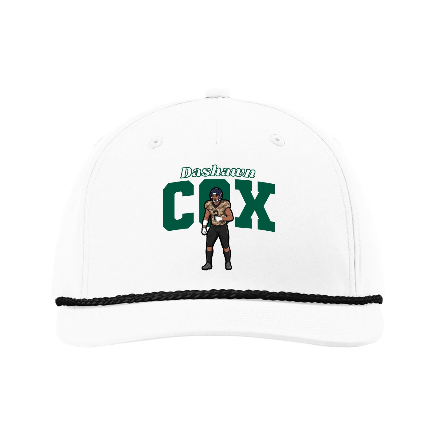 Five-Panel Classic Rope Cap — Name Arch in White