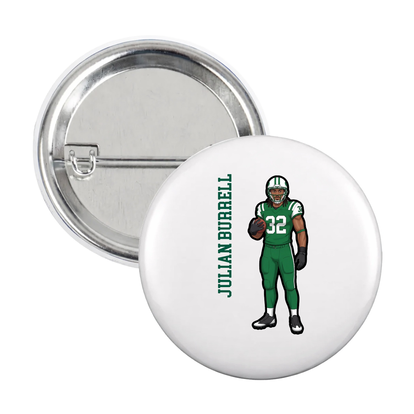 Game Day Button — Name Vertical in White