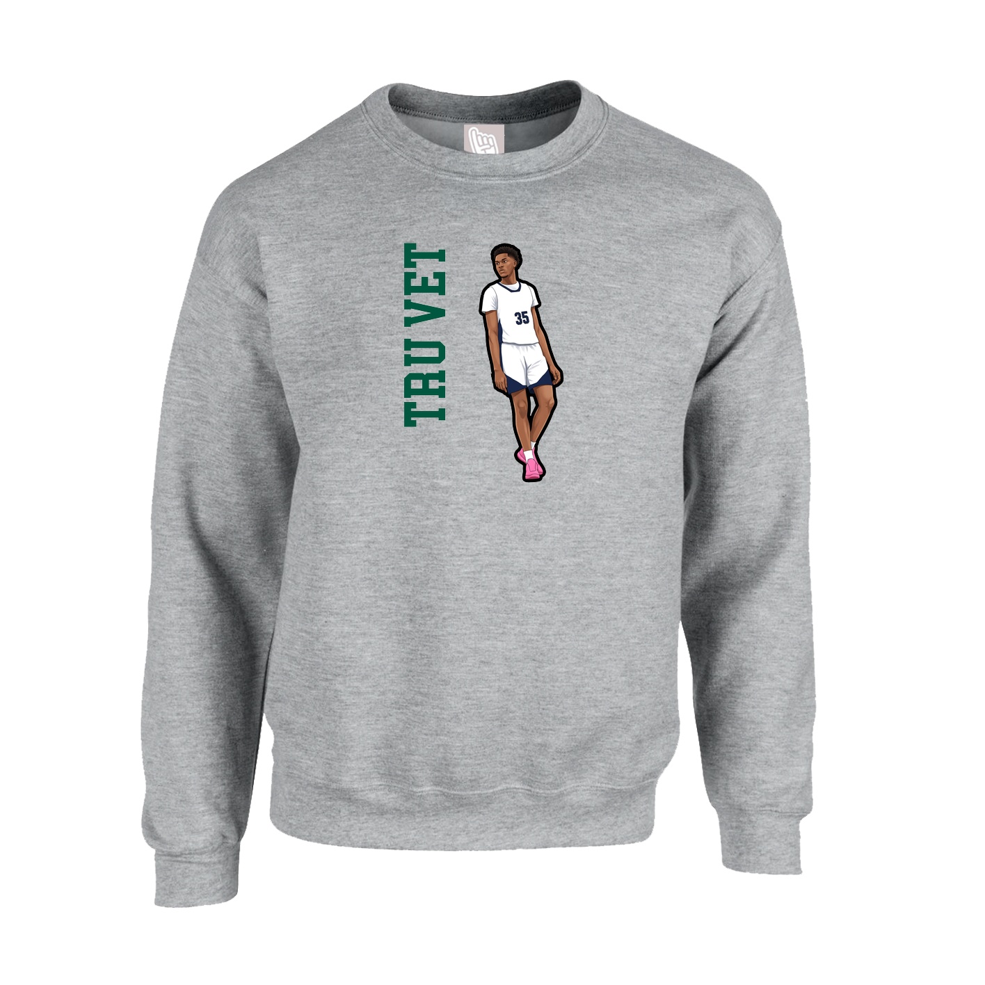 Fleece Crew — Name Vertical in Grey