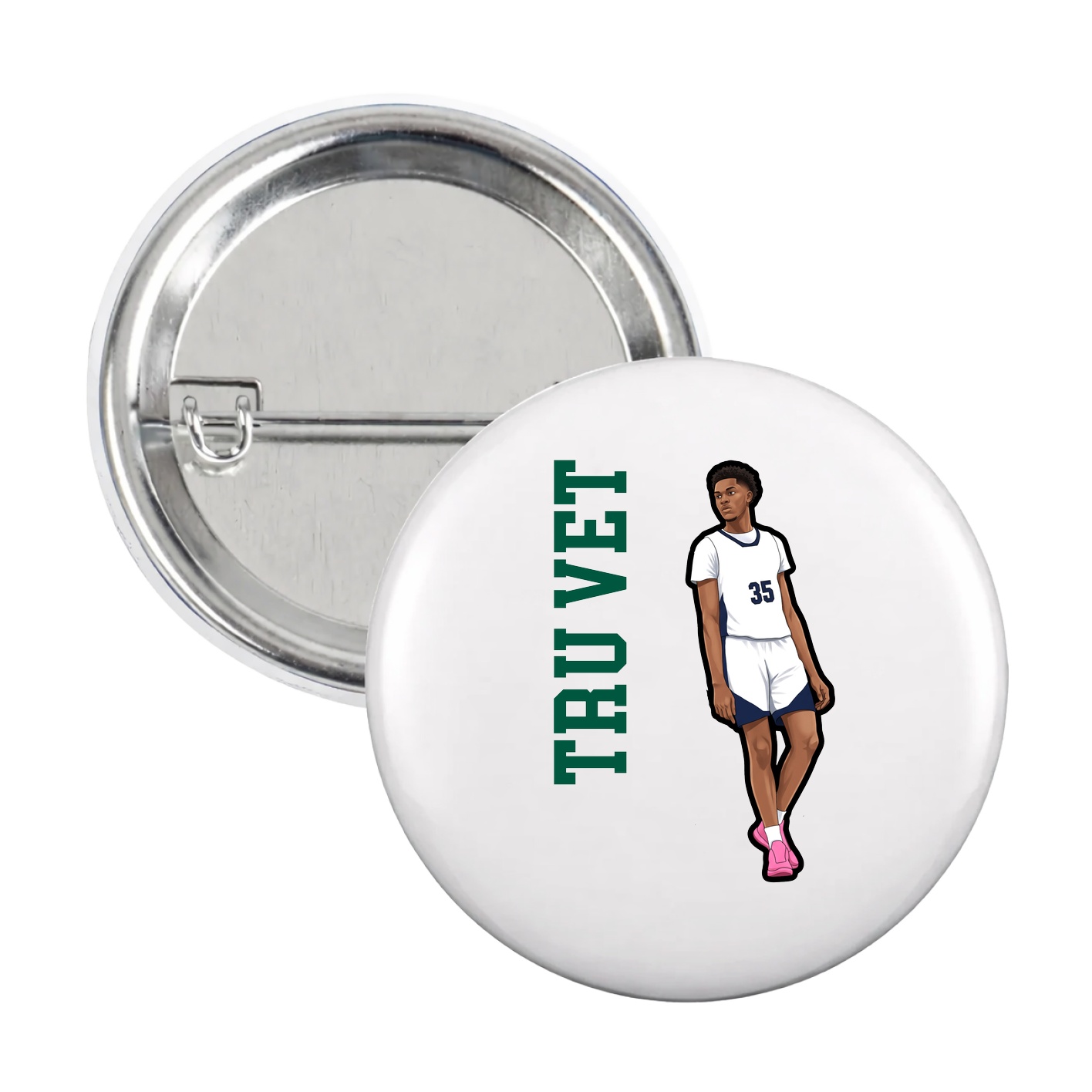 Game Day Button — Name Vertical in White