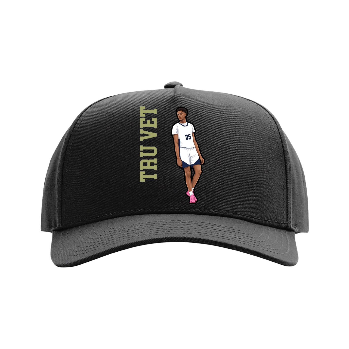 Full Fabric Five-Panel Champ Cap — Name Vertical in Black