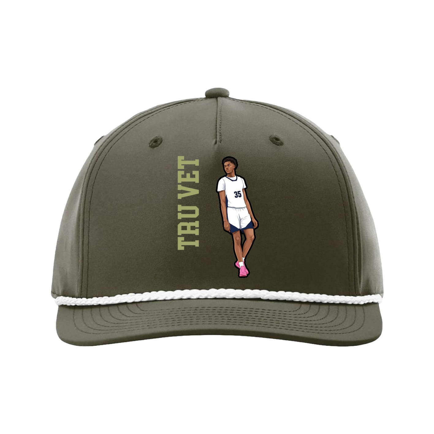 Five-Panel Classic Rope Cap — Name Vertical in Green