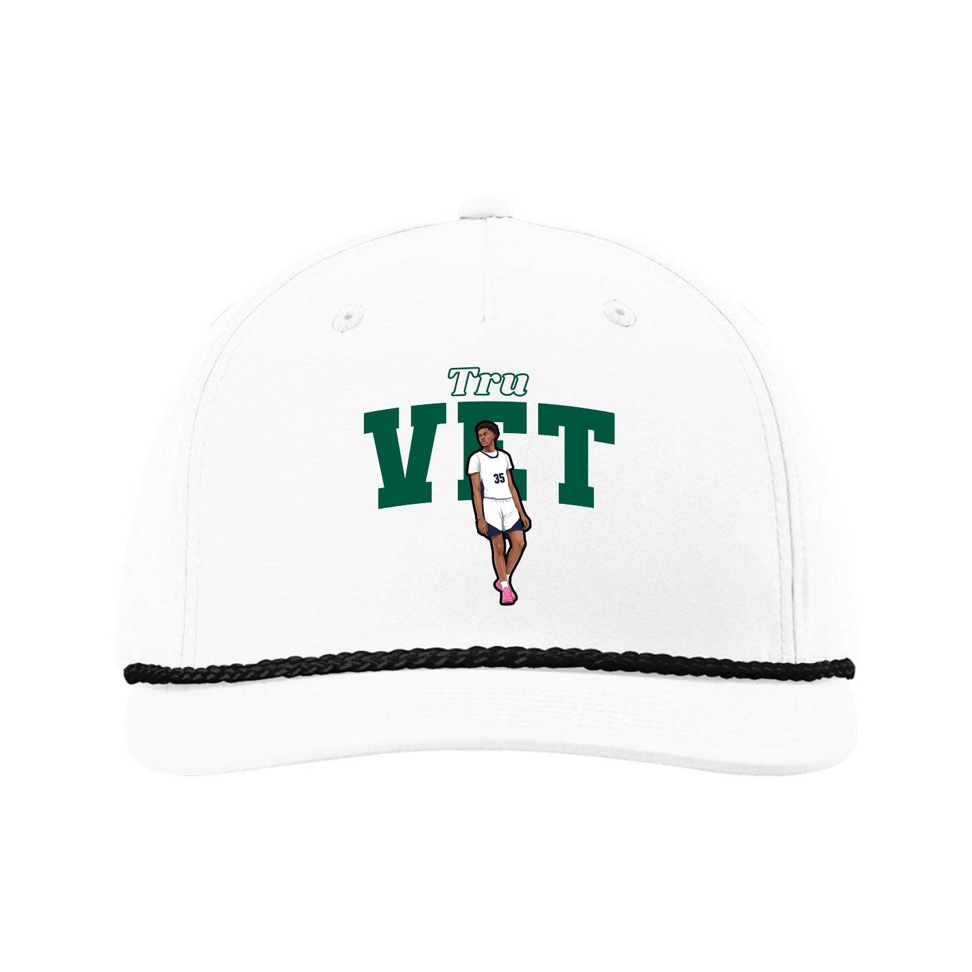 Five-Panel Classic Rope Cap — Name Arch in White
