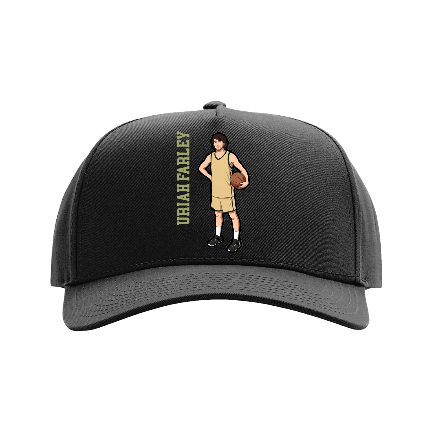 Full Fabric Five-Panel Champ Cap — Name Vertical in Black