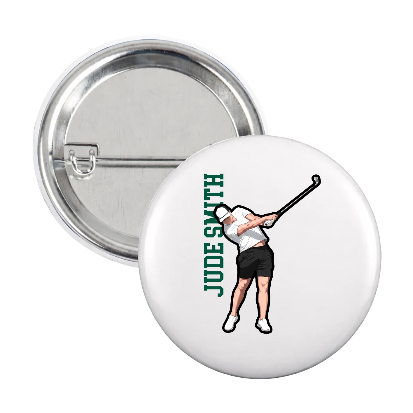 Game Day Button — Name Vertical in White