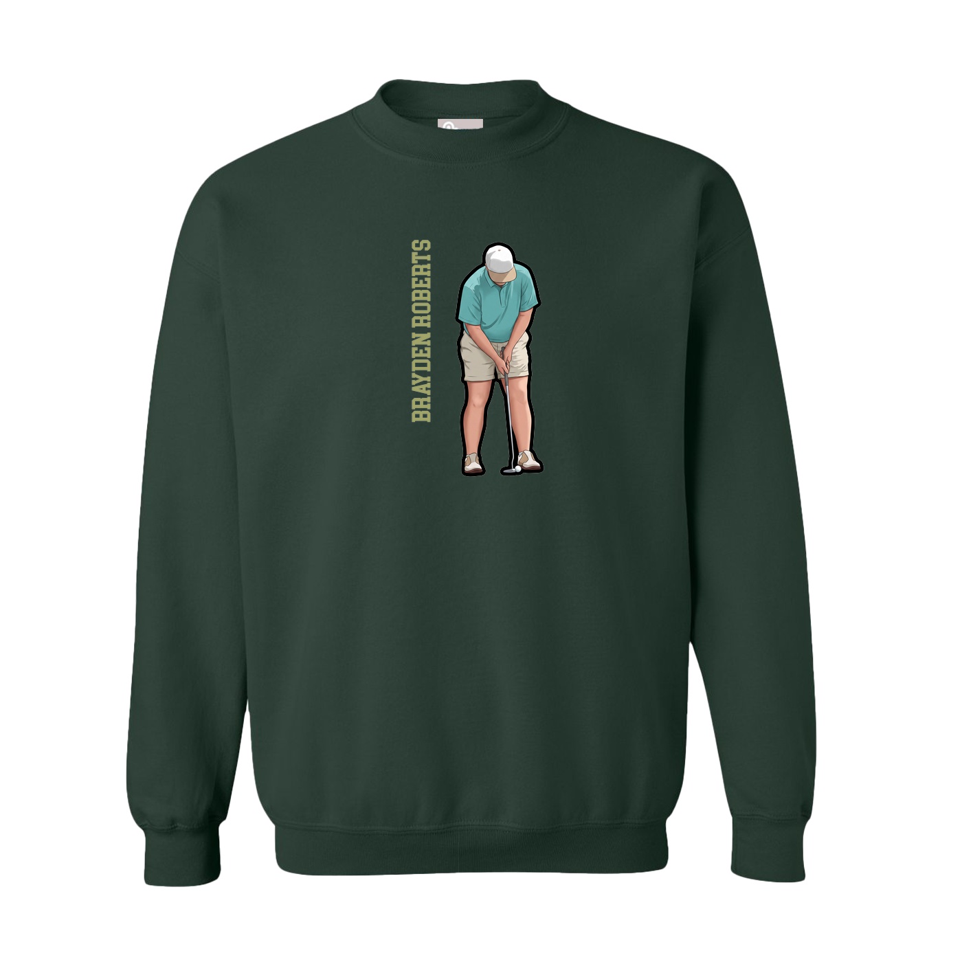 Fleece Crew — Name Vertical in Green