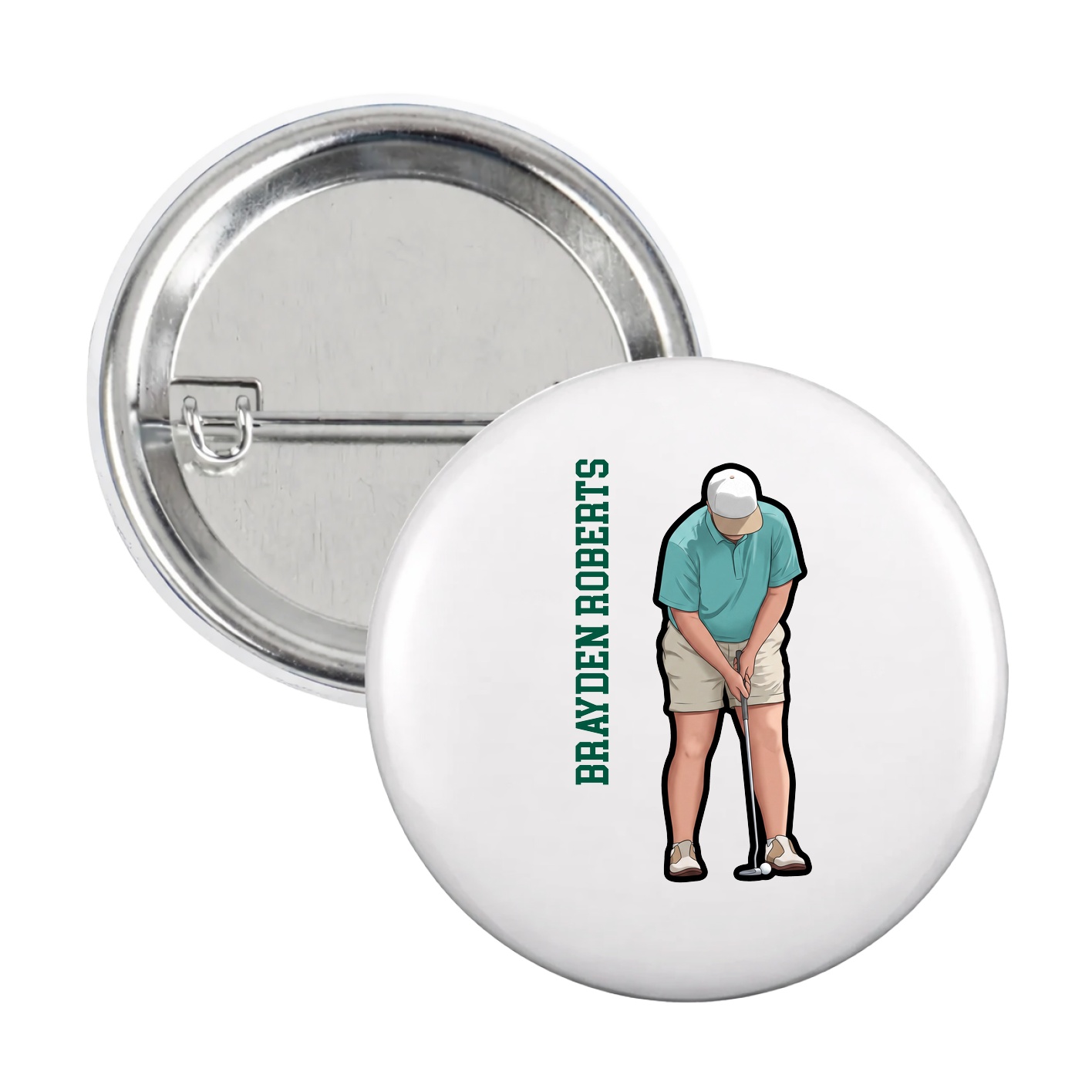 Game Day Button — Name Vertical in White