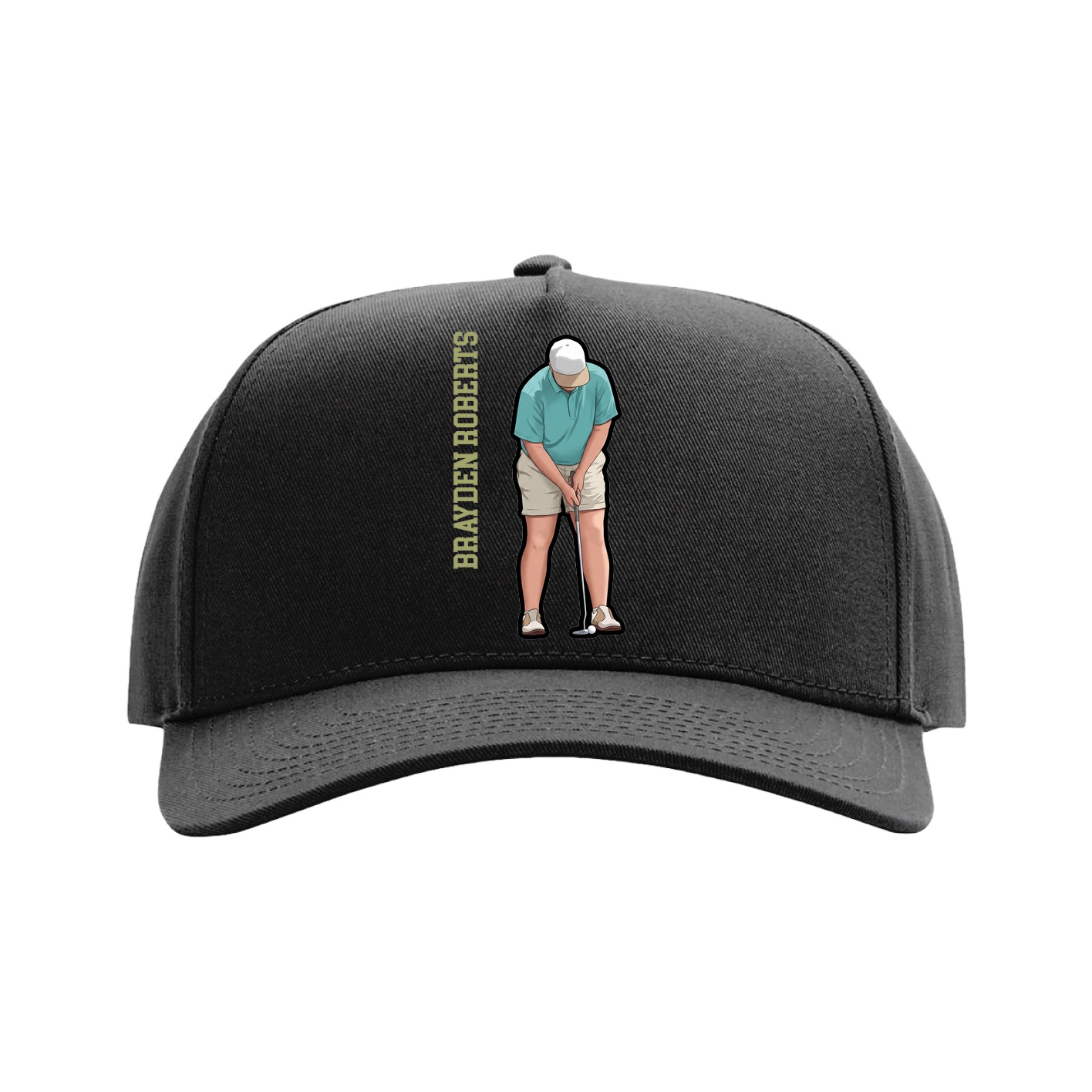 Full Fabric Five-Panel Champ Cap — Name Vertical in Black