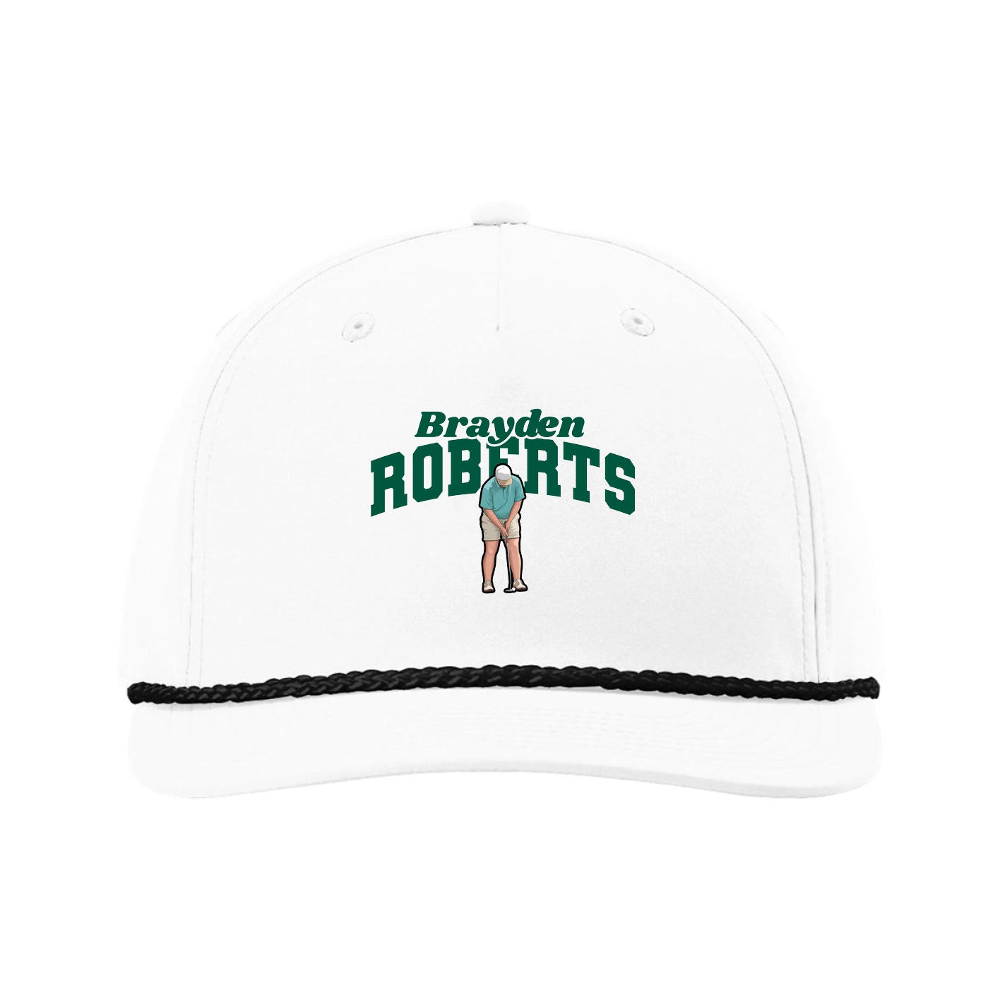 Five-Panel Classic Rope Cap — Signature Arch in White