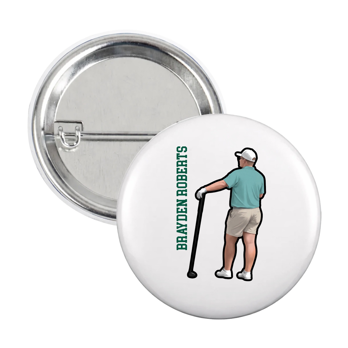 Game Day Button — Name Vertical in White