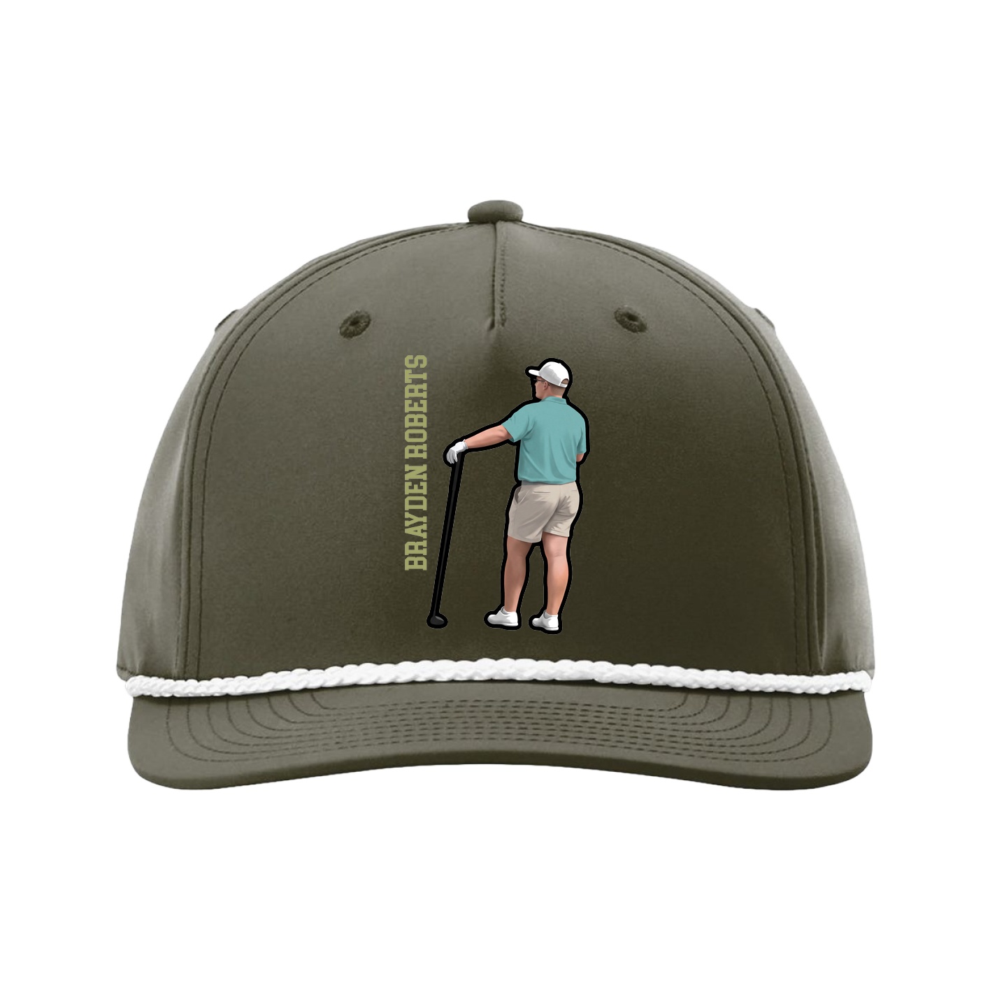 Five-Panel Classic Rope Cap — Name Vertical in Green