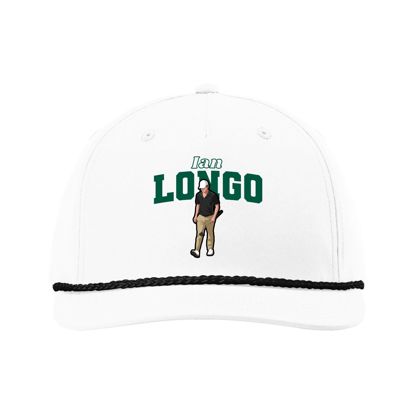 Five-Panel Classic Rope Cap — Name Arch in White