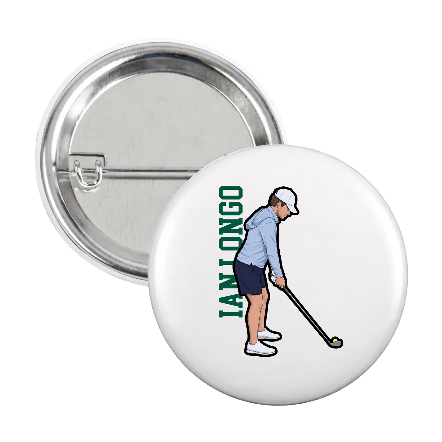 Game Day Button — Name Vertical in White