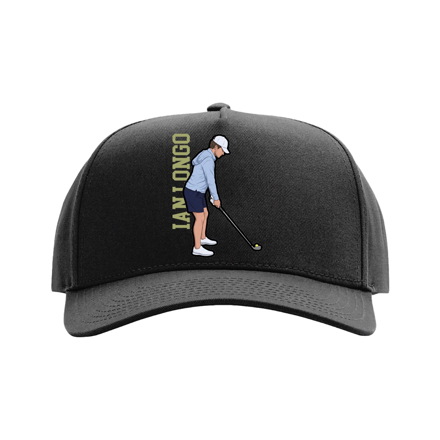 Full Fabric Five-Panel Champ Cap — Name Vertical in Black