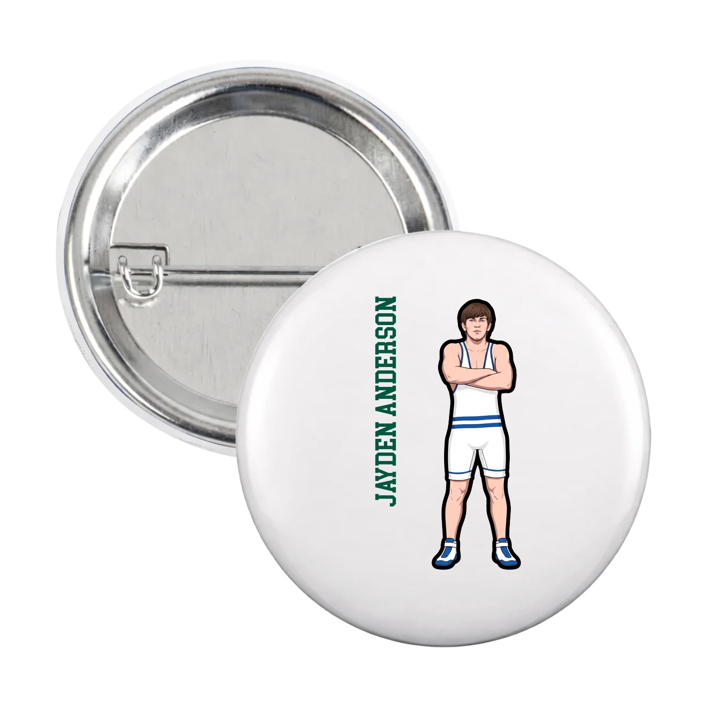 Game Day Button — Name Vertical in White