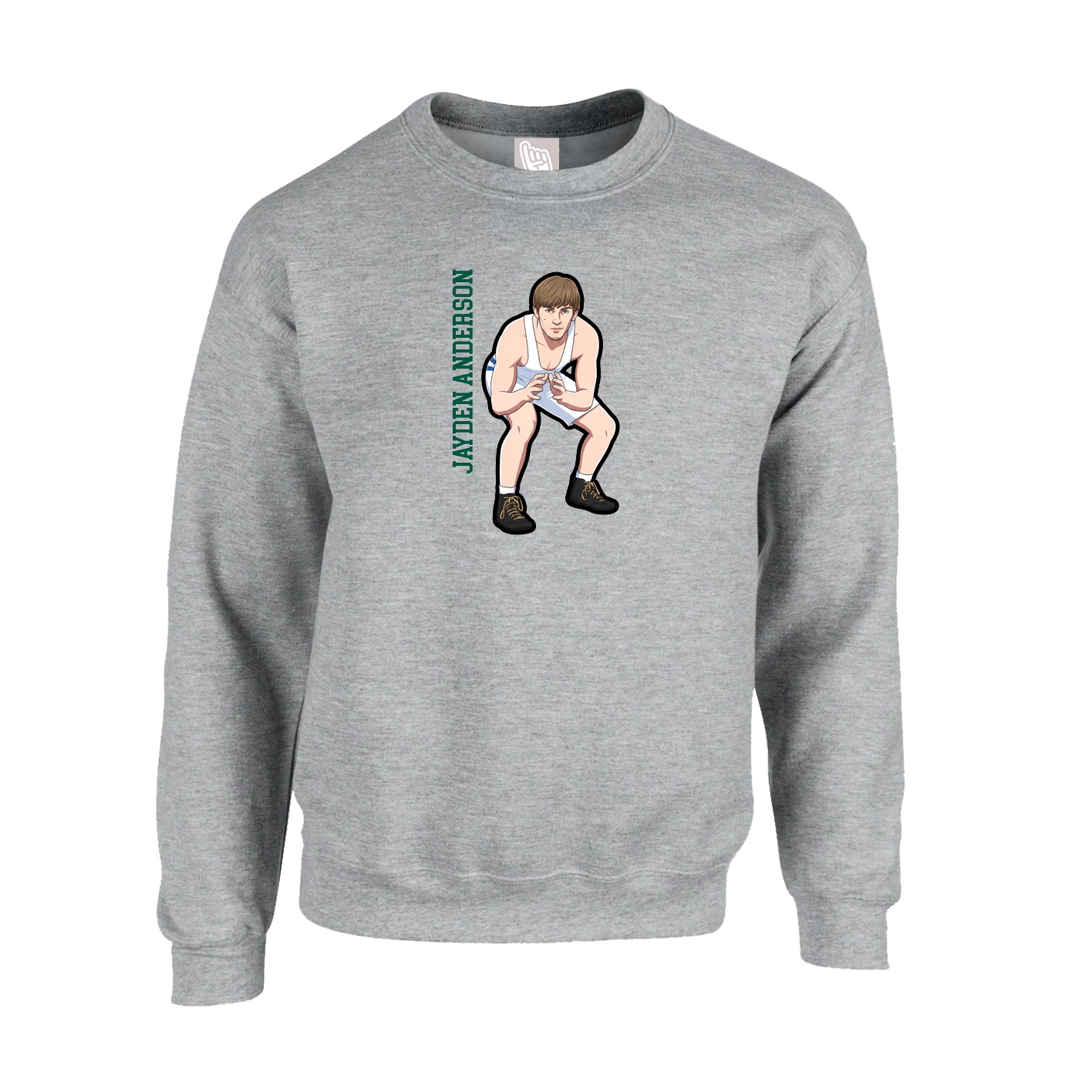 Fleece Crew — Name Vertical in Grey
