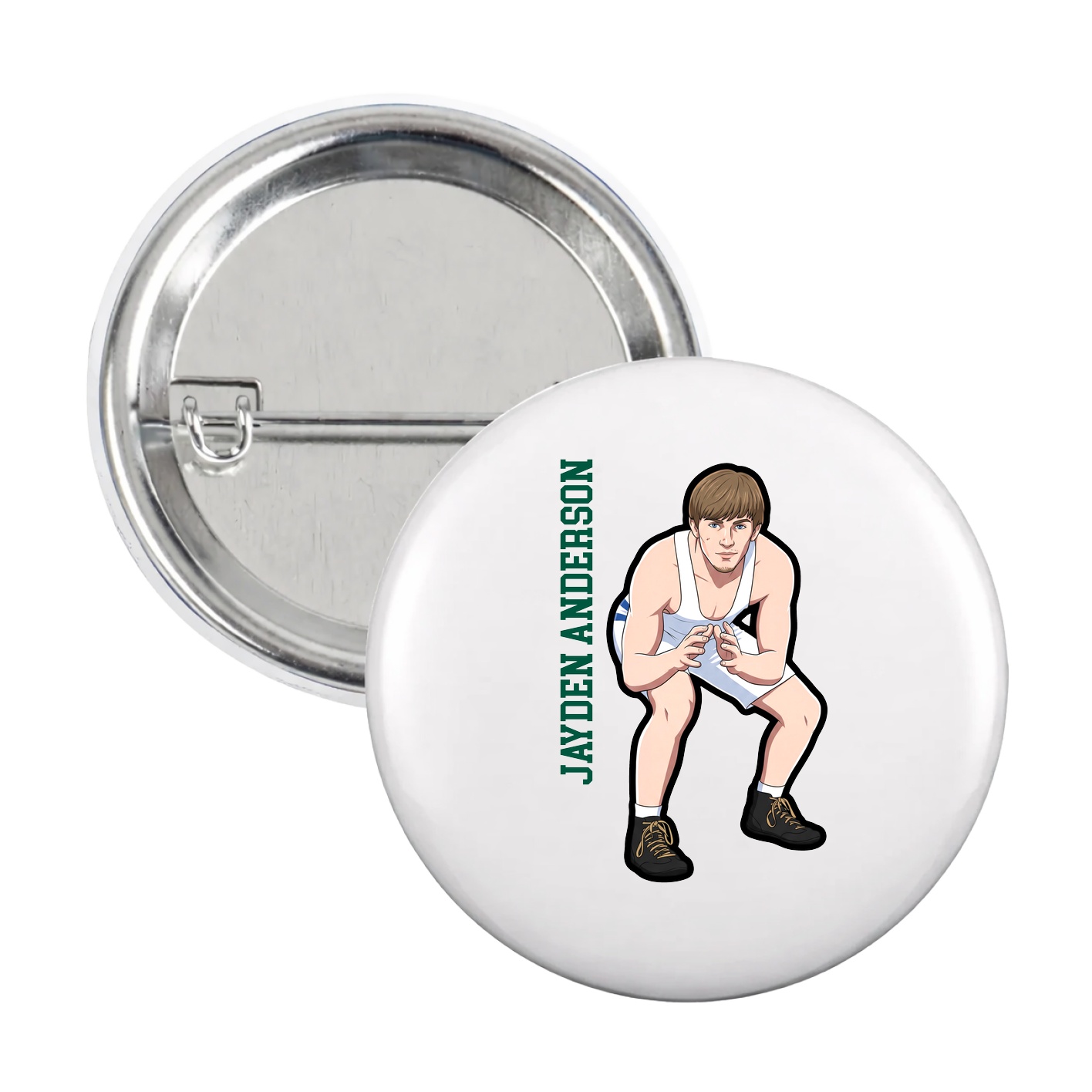 Game Day Button — Name Vertical in White