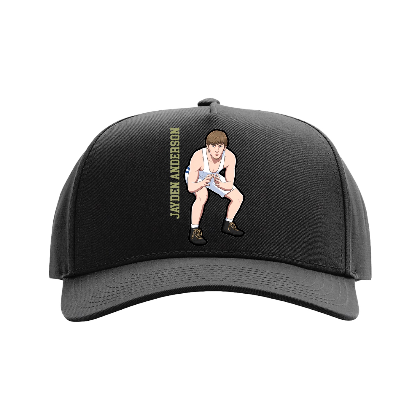 Full Fabric Five-Panel Champ Cap — Name Vertical in Black