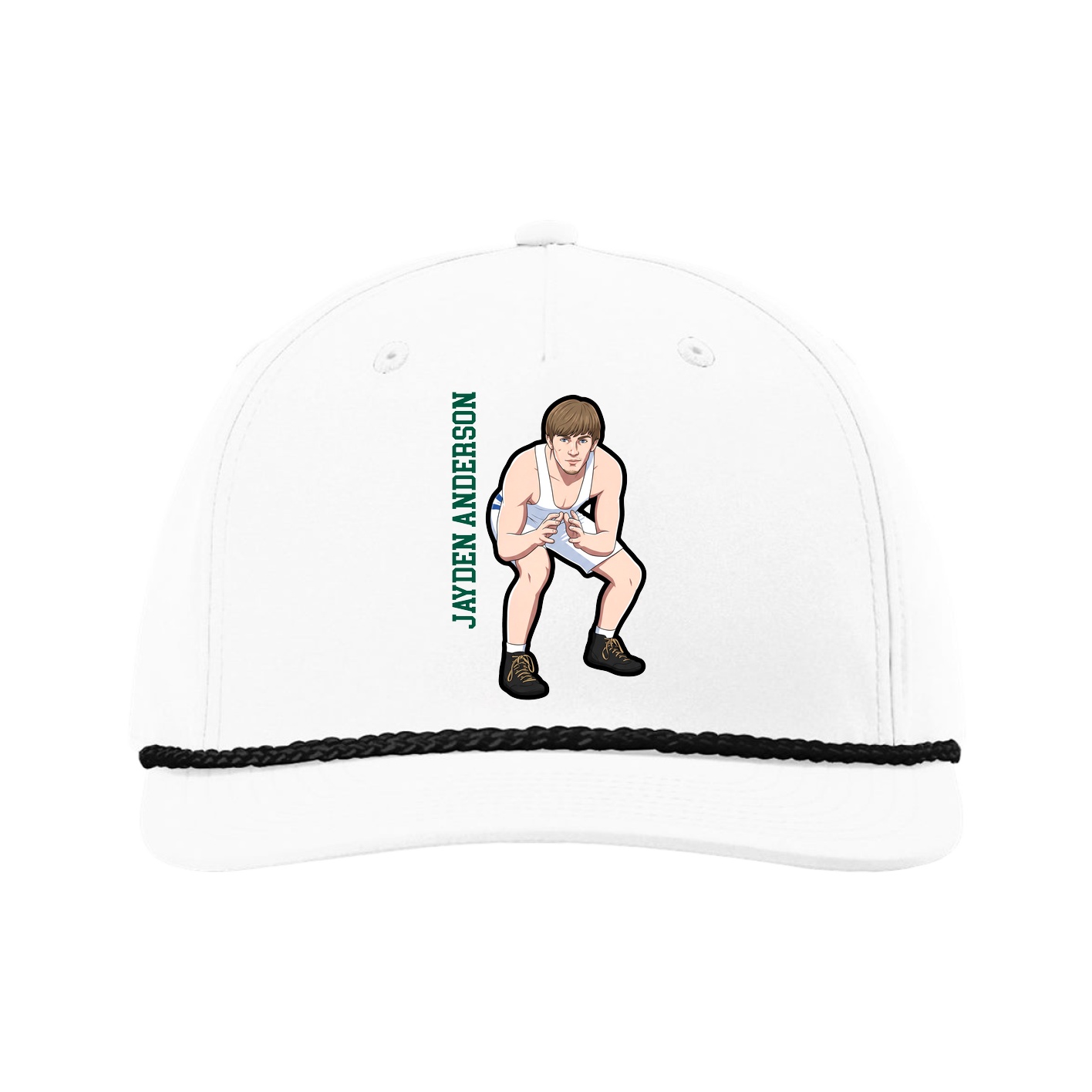 Five-Panel Classic Rope Cap — Name Vertical in White
