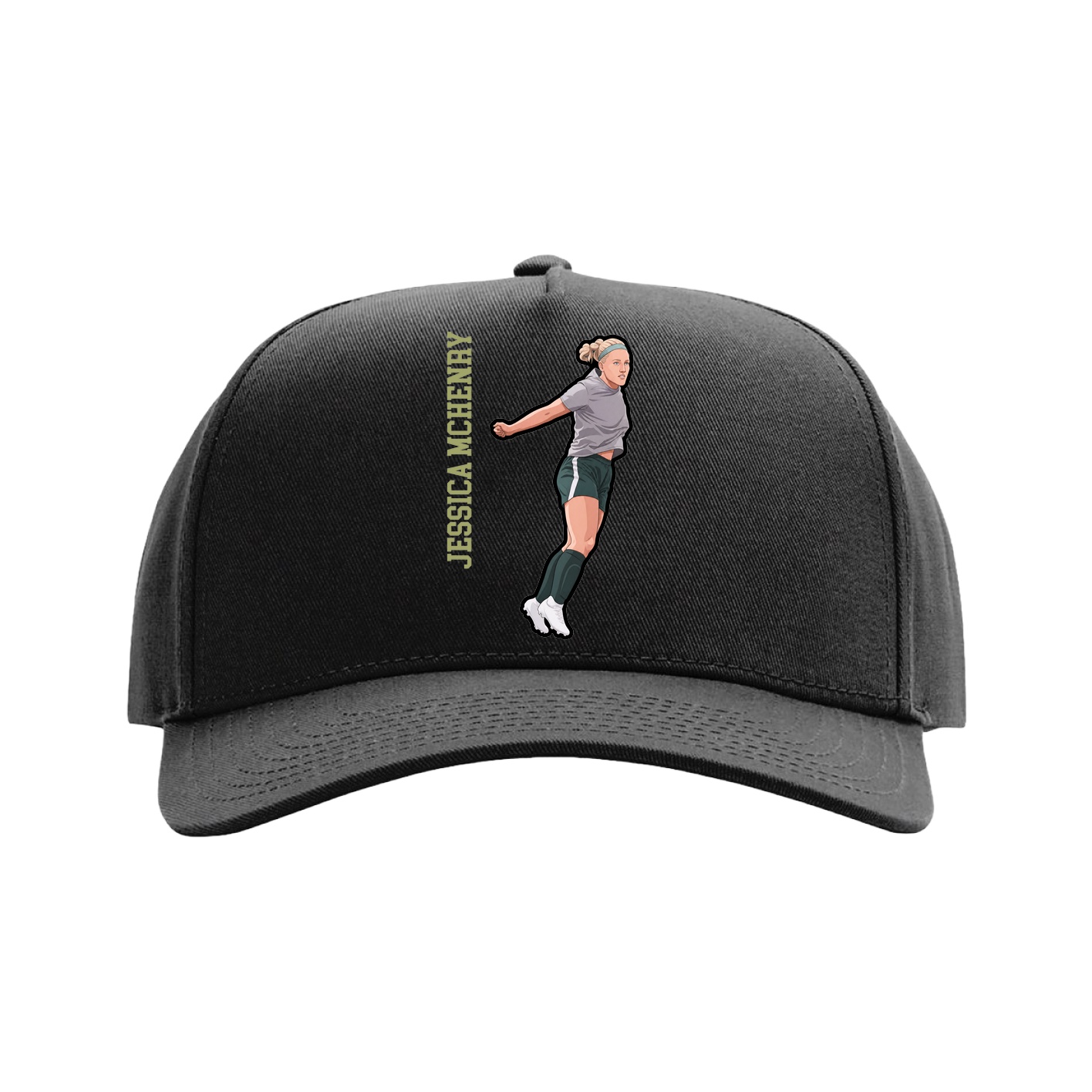 Full Fabric Five-Panel Champ Cap — Name Vertical in Black