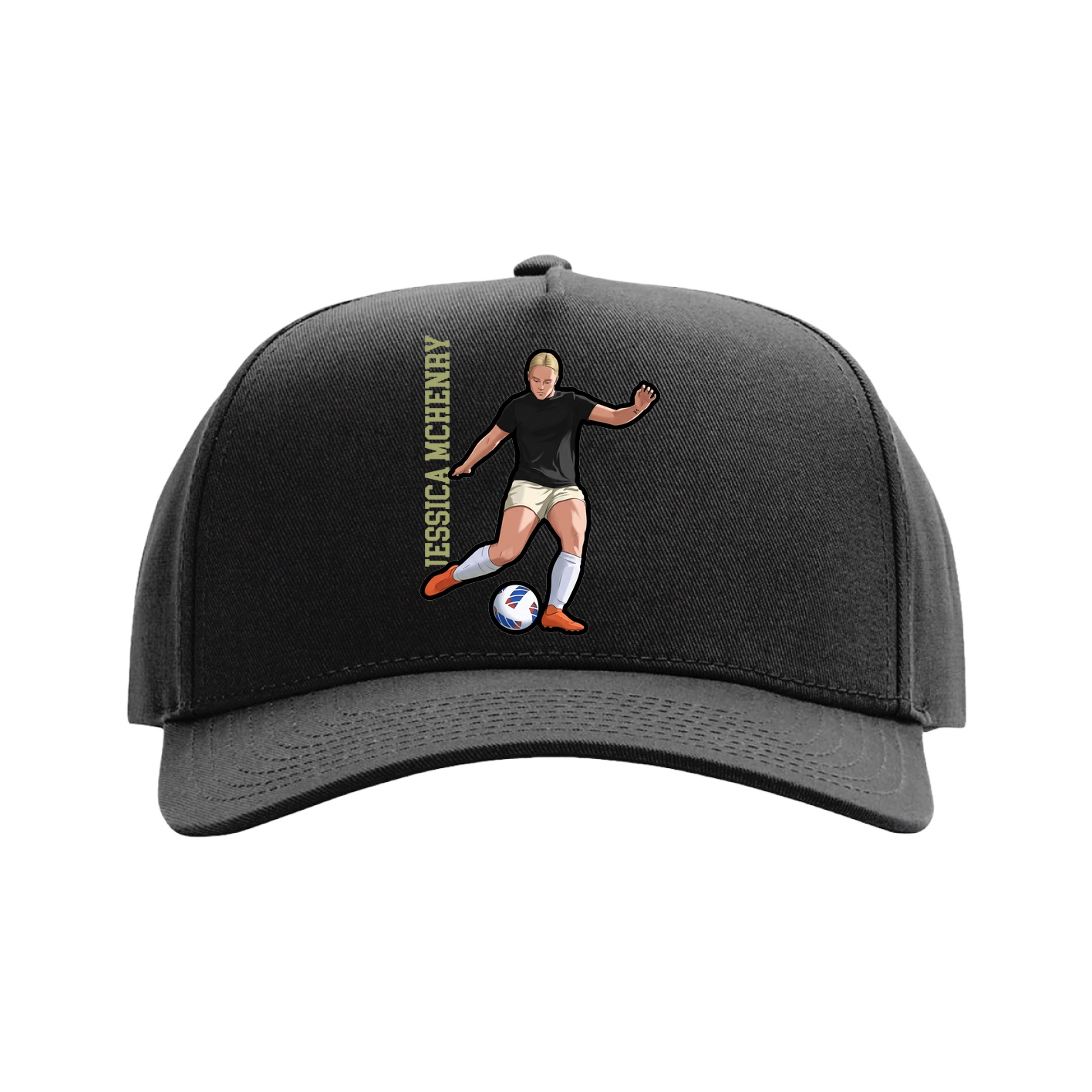 Full Fabric Five-Panel Champ Cap — Name Vertical in Black