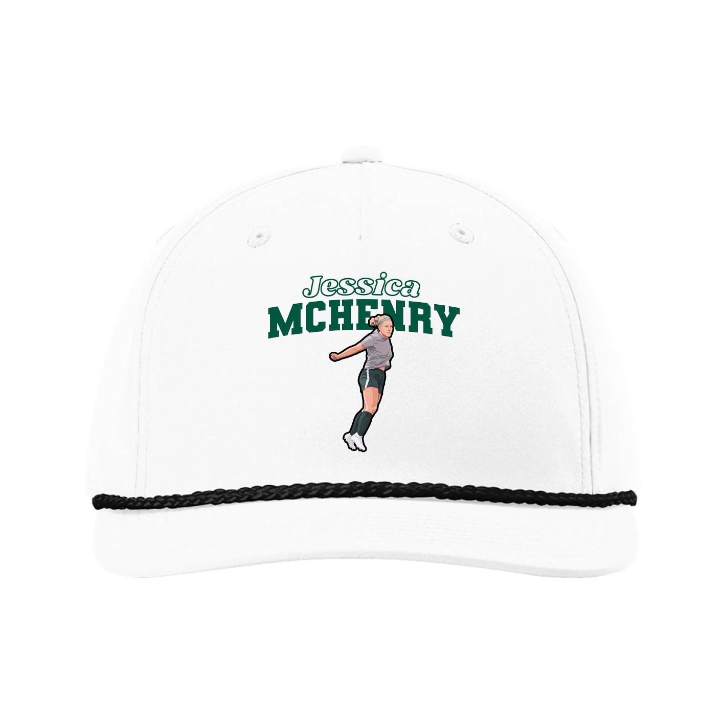 Five-Panel Classic Rope Cap — Name Arch in White