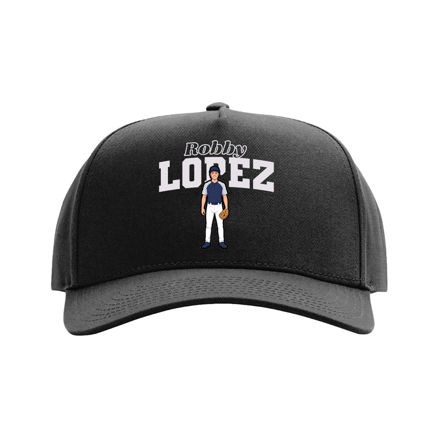 Full Fabric Five-Panel Champ Cap — Name Arch in Black