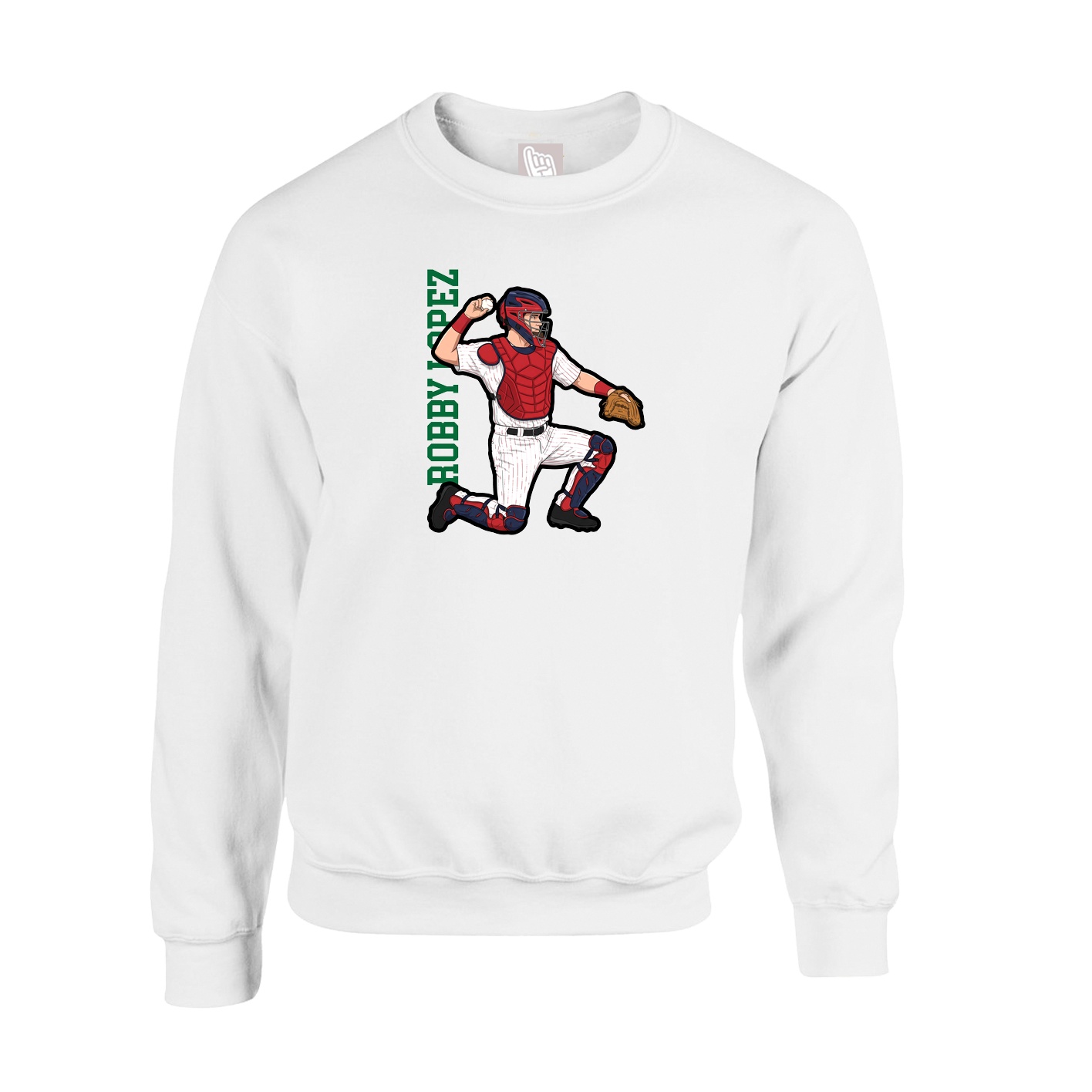 Fleece Crew — Name Vertical in White