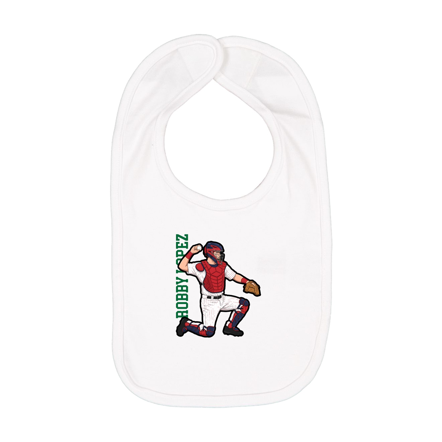 Infant Bib — Name Vertical in White