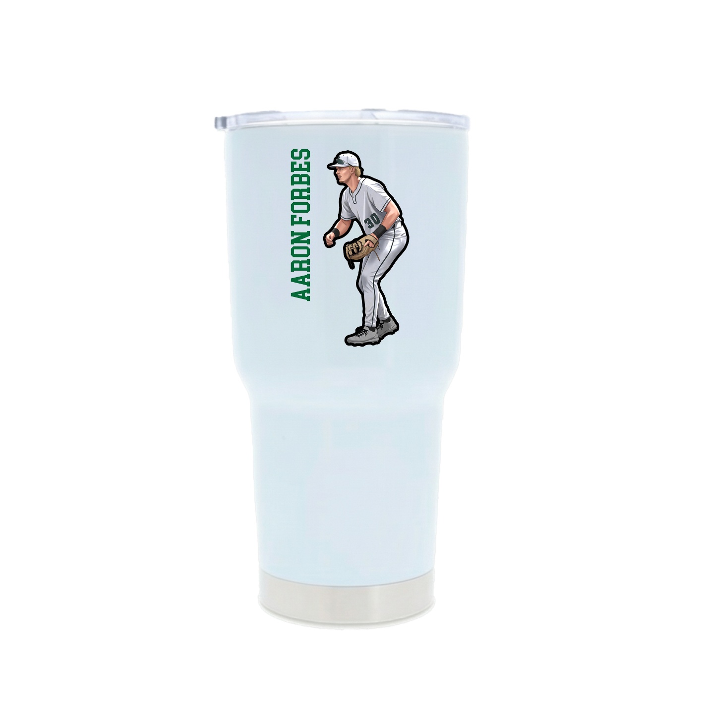 30oz Stainless Steel Tumbler — Name Vertical in White