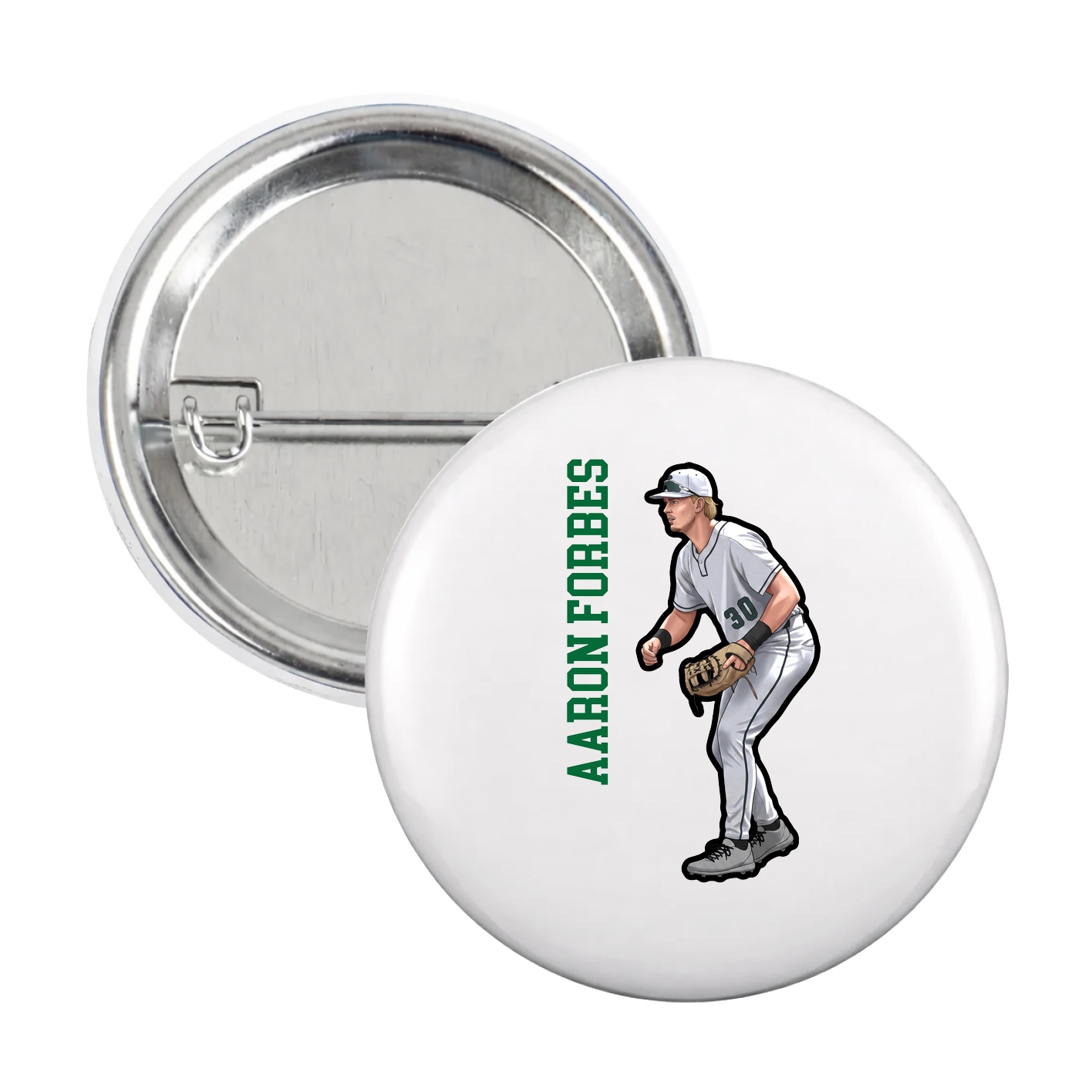 Game Day Button — Name Vertical in White