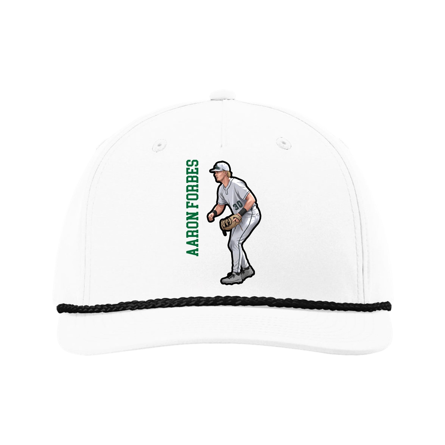 Five-Panel Classic Rope Cap — Name Vertical in White