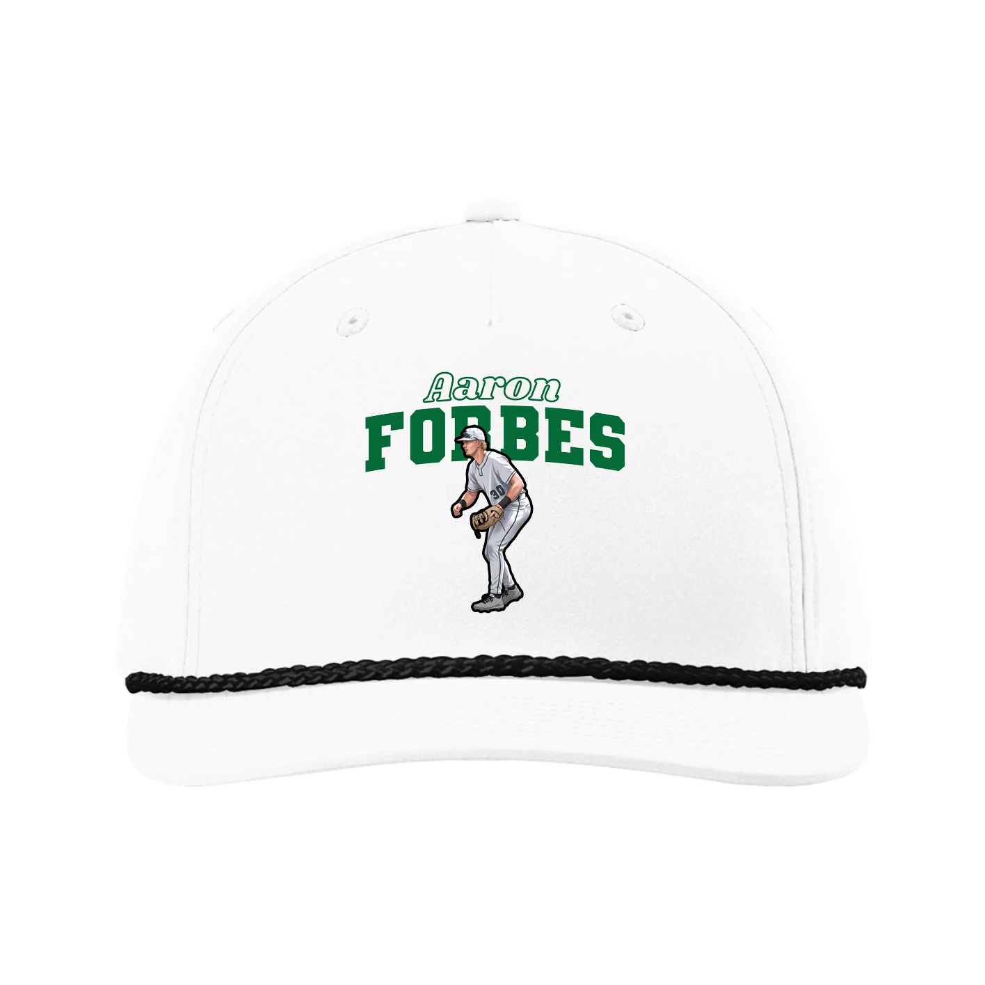 Five-Panel Classic Rope Cap — Name Arch in White