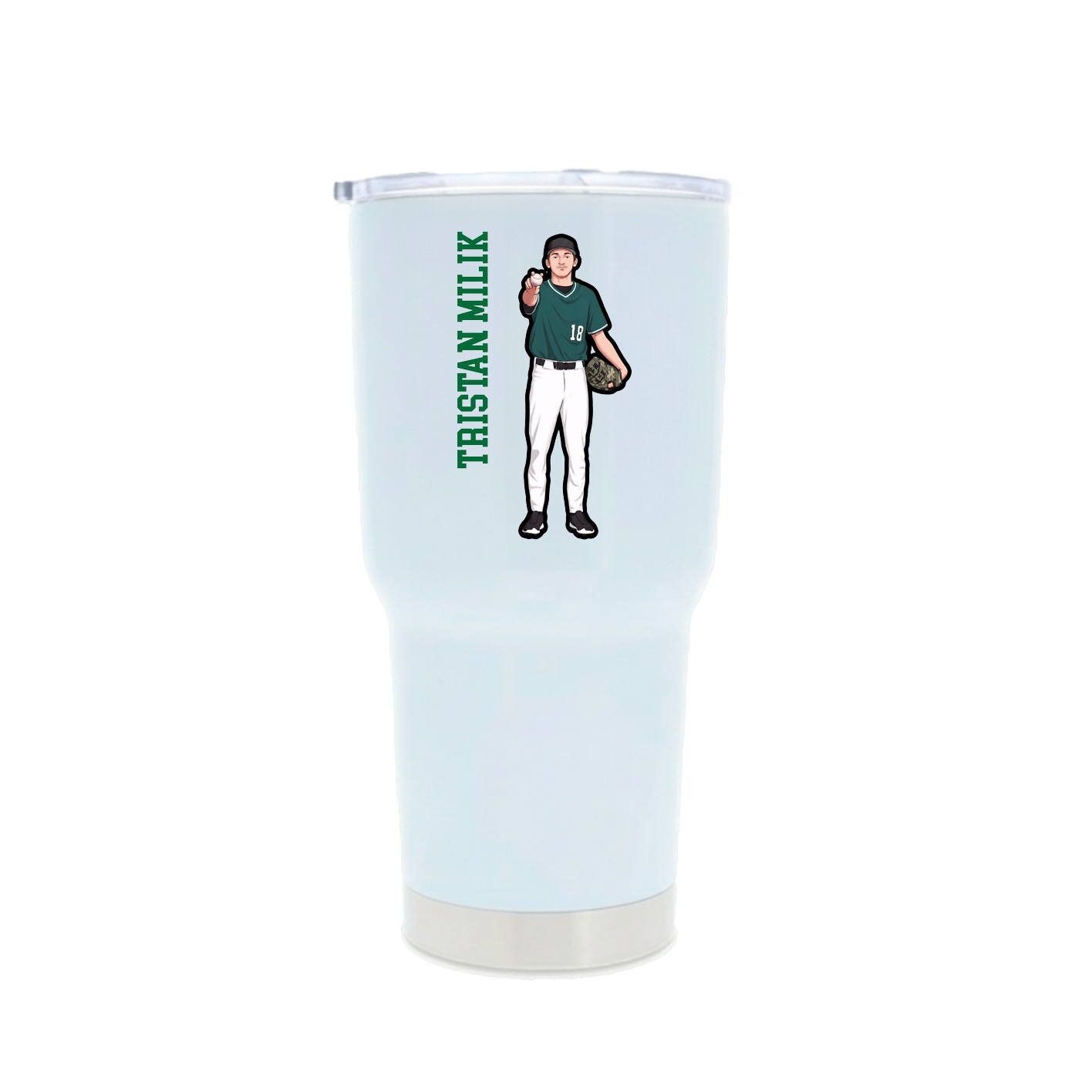 30oz Stainless Steel Tumbler — Name Vertical in White