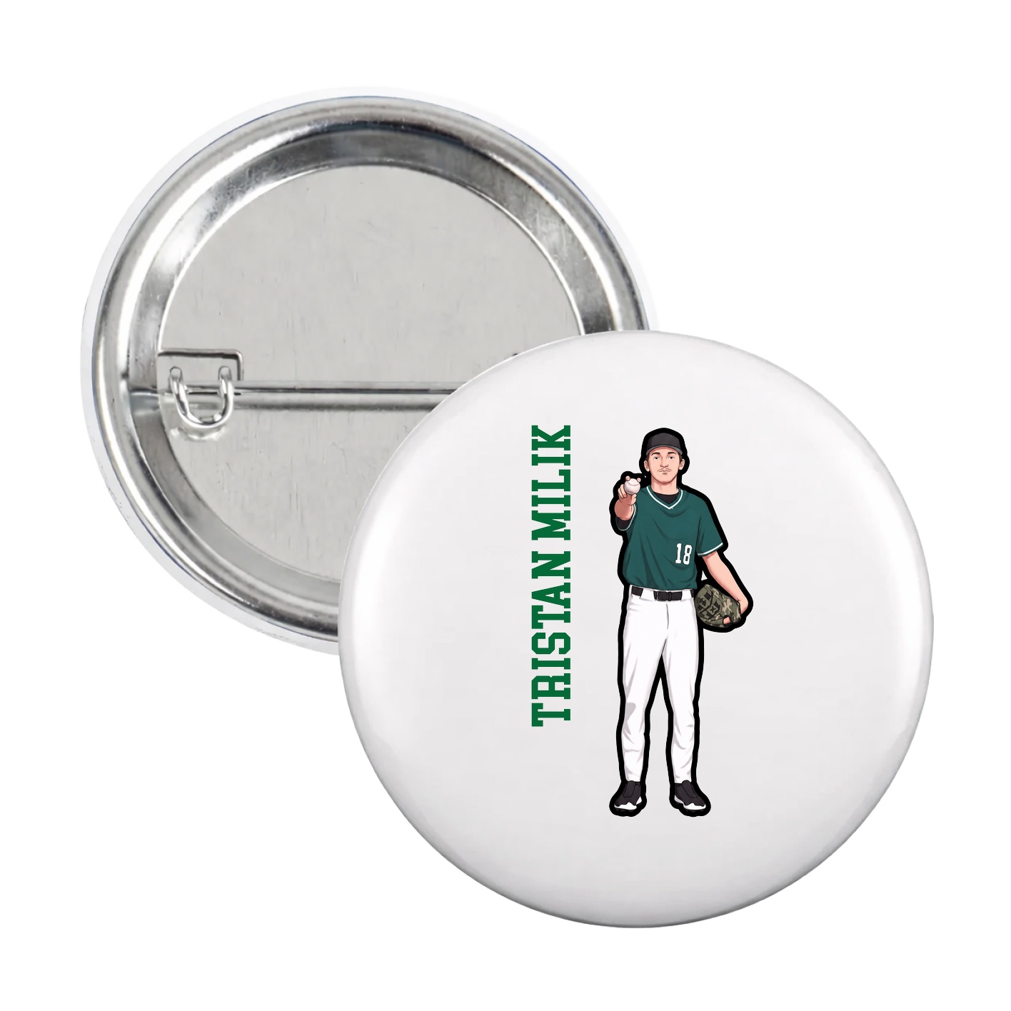 Game Day Button — Name Vertical in White