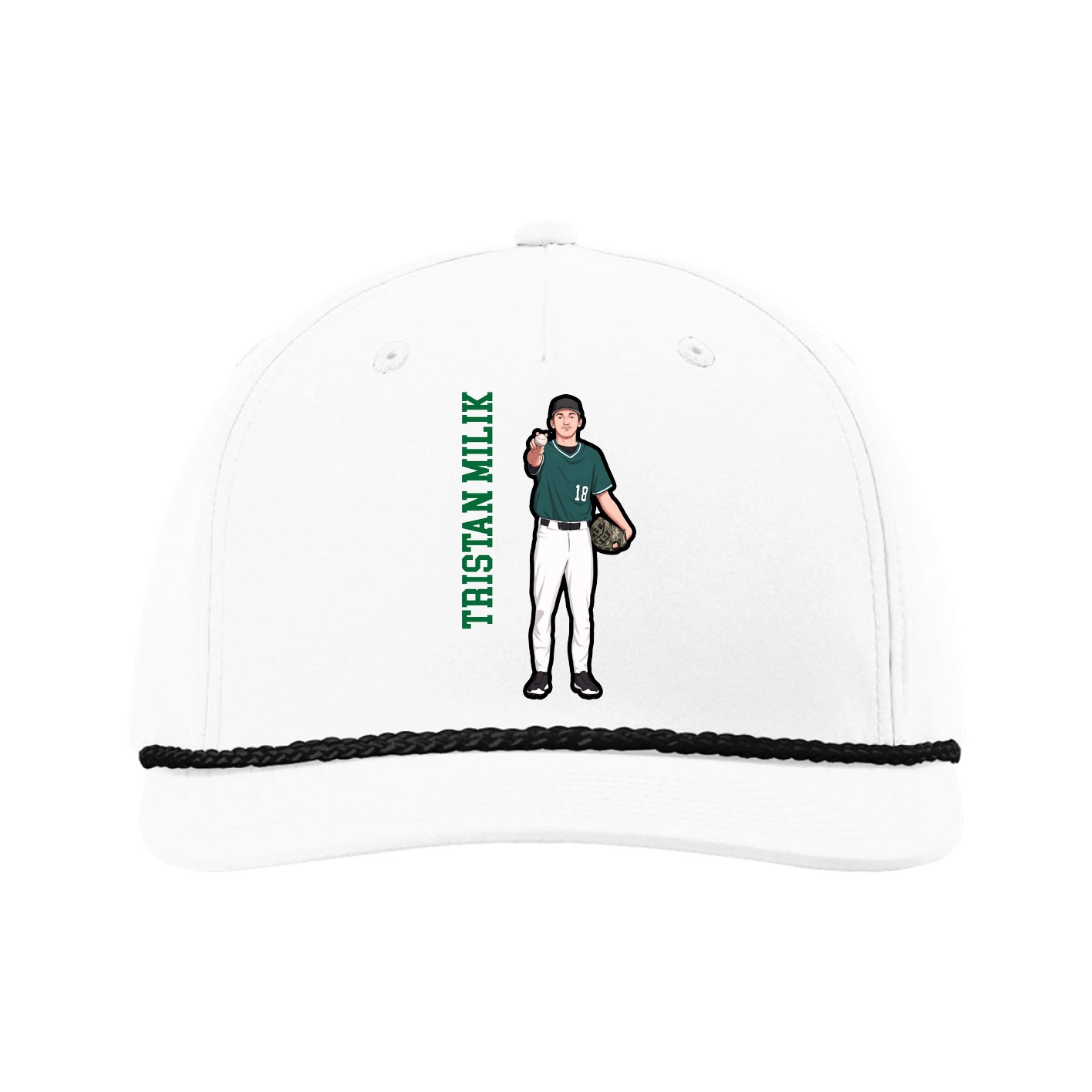 Five-Panel Classic Rope Cap — Name Vertical in White